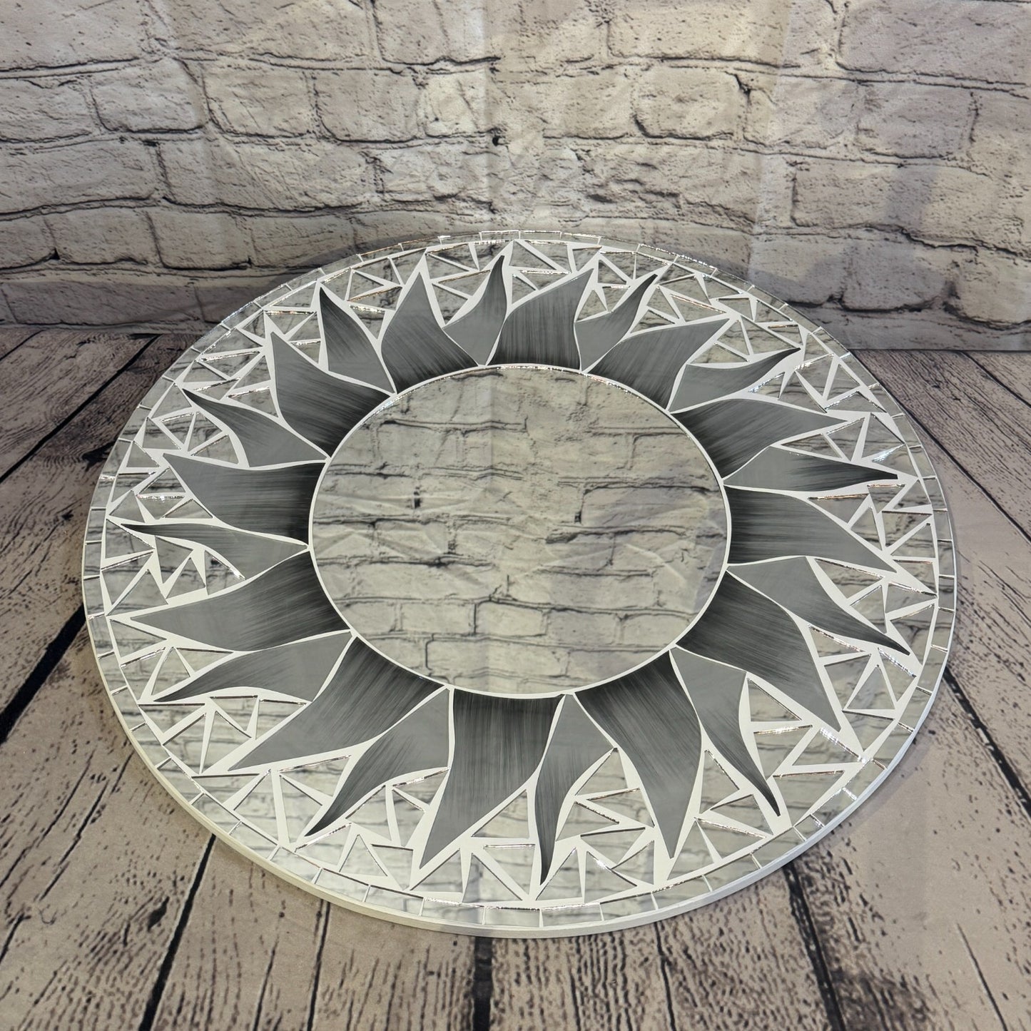 Grey Sun Flame Mosaic Tile Wall Mirror 50cm x 50cm 20 Inches Handmade2