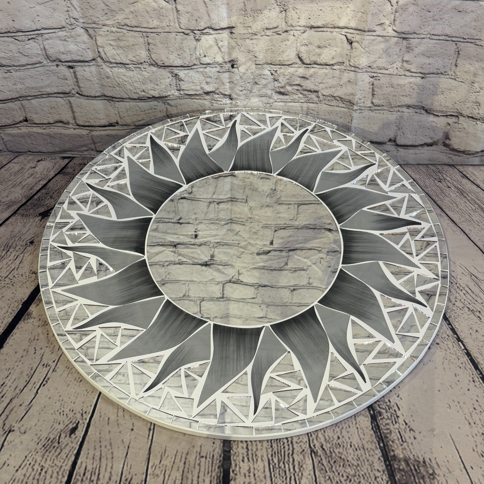 Grey Sun Flame Mosaic Tile Wall Mirror 50cm x 50cm 20 Inches Handmade2