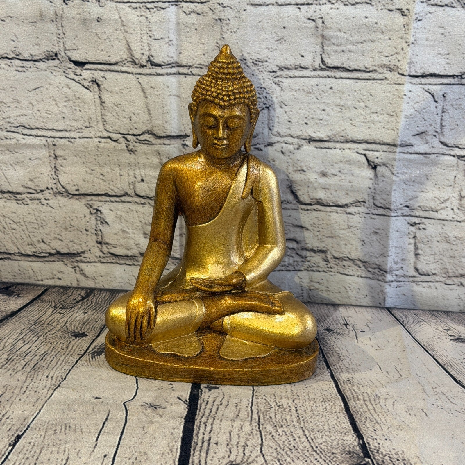 Bronze & Bronze 25cm x 15cm Large Thai Buddha Sitting Statue Resin Hindu0