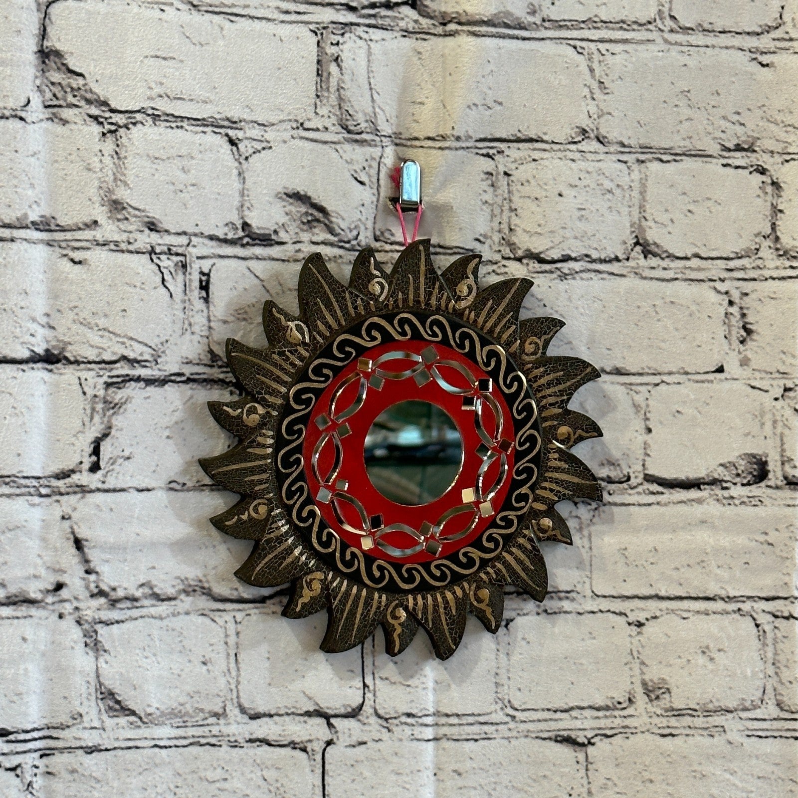 Red Rope Sun Mosaic Tile Wall Mirror 20cm x 20cm 8 Inches Handmade Fairtrade0