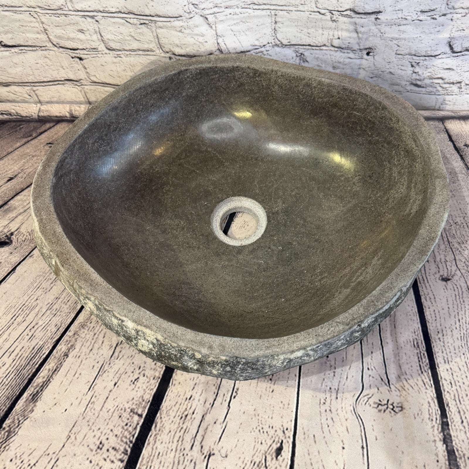 39cm x 35cm Wash Basin Bathroom Counter Top Washing River Stone Bowl Sink No 186