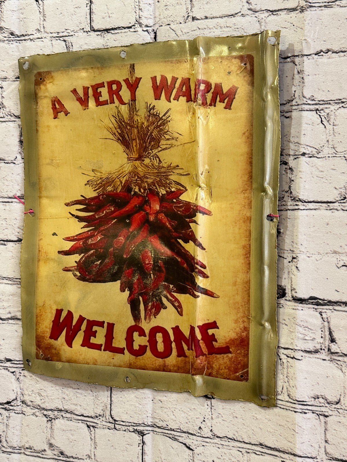 Red Chili Welcome Kitchen Sign Wall Plaque 42cm x 36cm Vintage Retro Tin Sign1