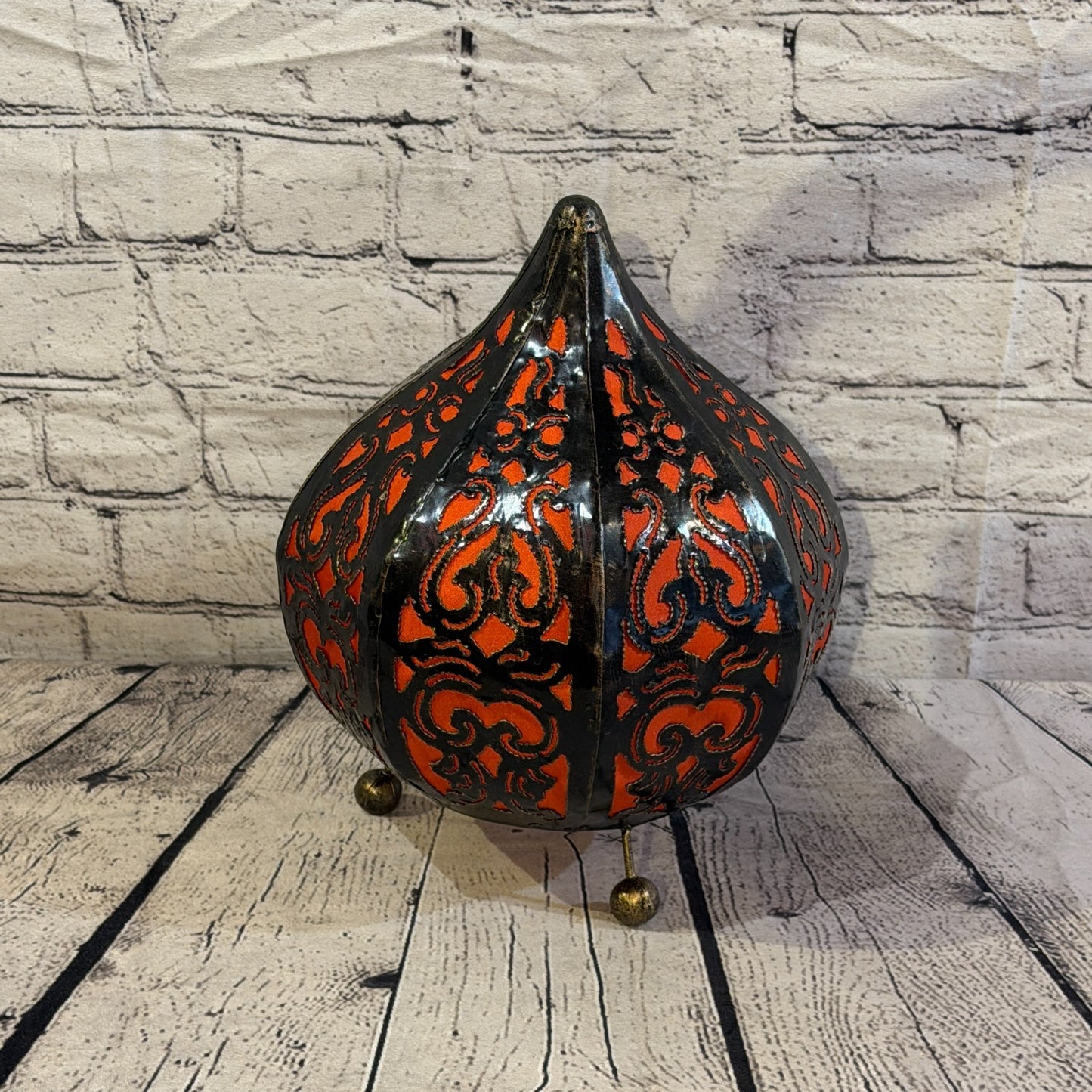 30cm x 20cm Metal Fabric Orange Moroccan Style Tall Lamp Twist LED UK Mains Plug1