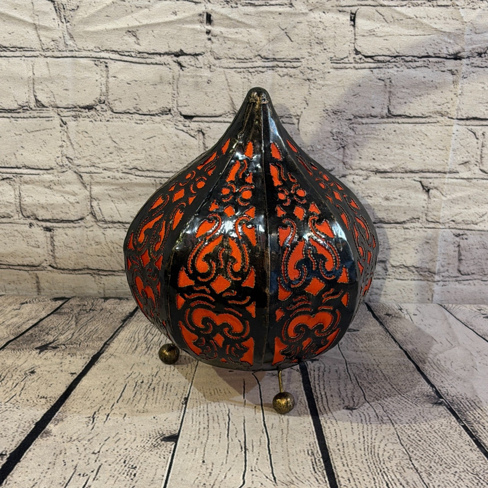 30cm x 20cm Metal Fabric Orange Moroccan Style Tall Lamp Twist LED UK Mains Plug1