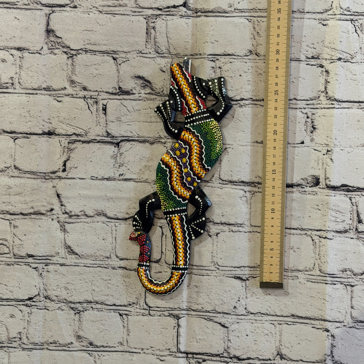 30cm Gecko Carved Wooden Dot Painted Ethnic Tribal Tiki Wall Art No 4 New4