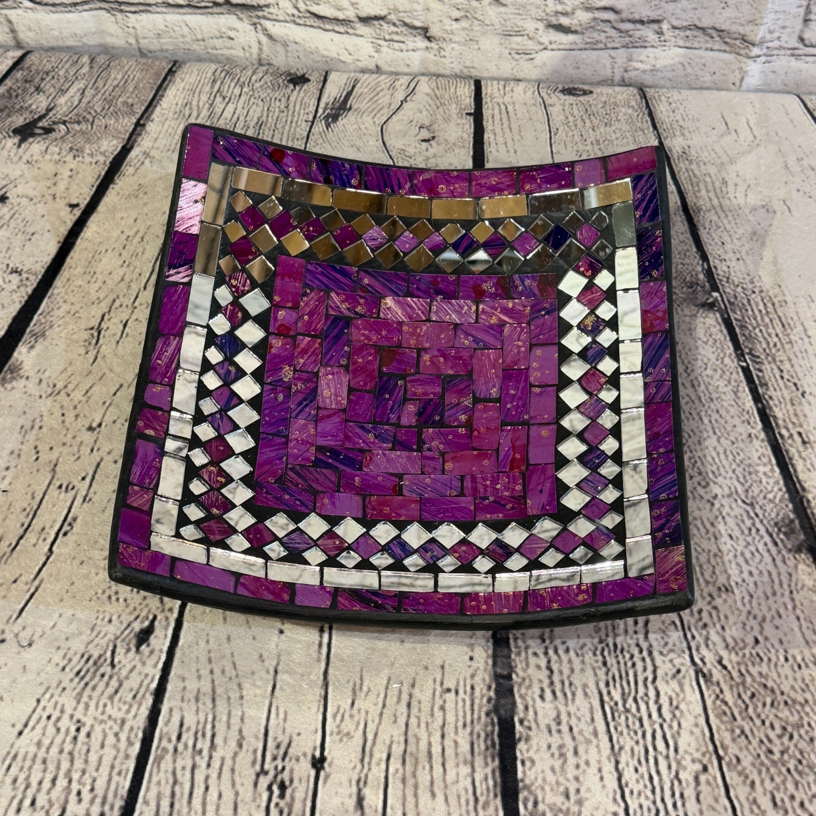 25cm Purple Square Mirror Mosaic Handmade Ceramic Glass Tile Bowl Fruit0