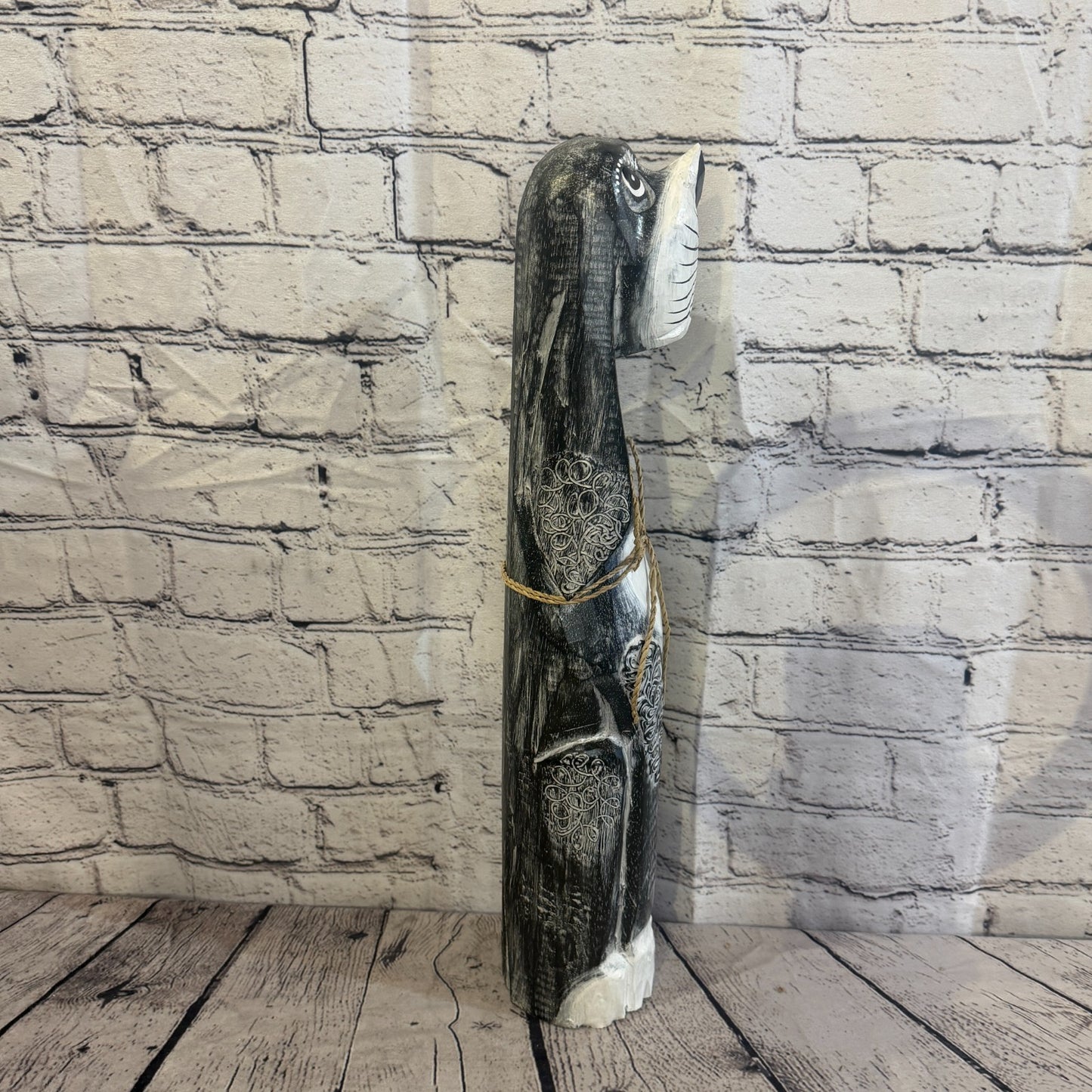 50cm Grey Wooden Shabby Dog Statue Ornament Fair Trade Handcarved3
