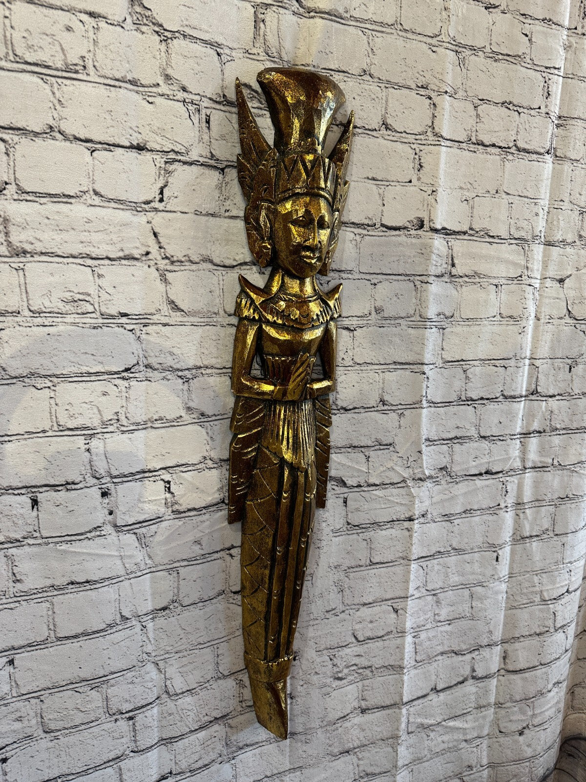 Gold Antique Colour Sita Dewi Bali Rice Goddess Wings Mermaid Wood 80cm Pair3