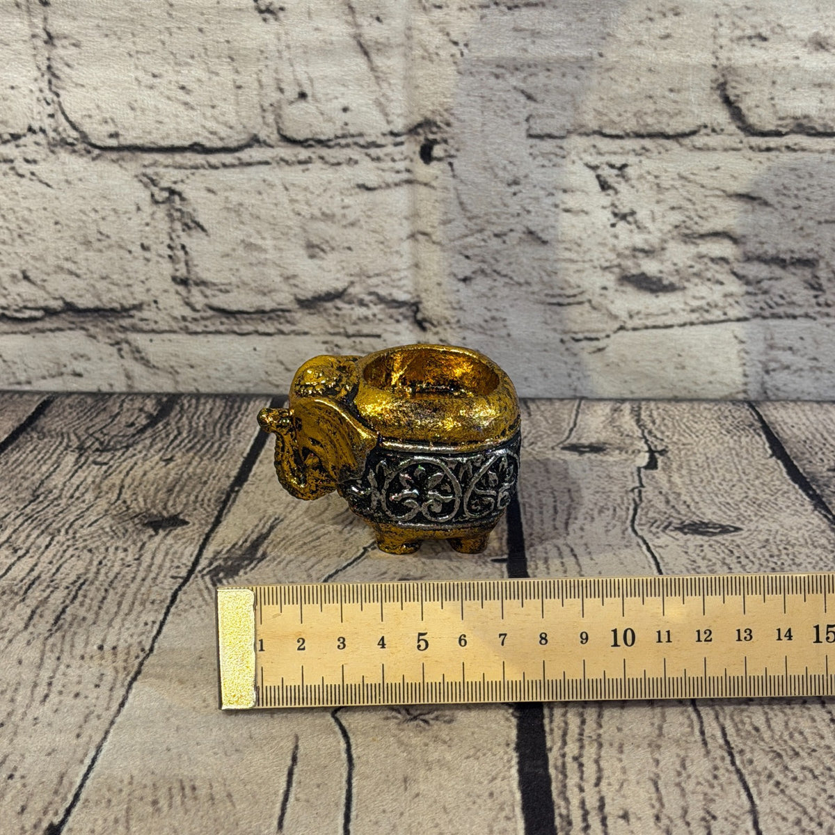 Gold & Silver 8cm x 5cm Elephant Tea Light Holder Statue Resin Hindu6