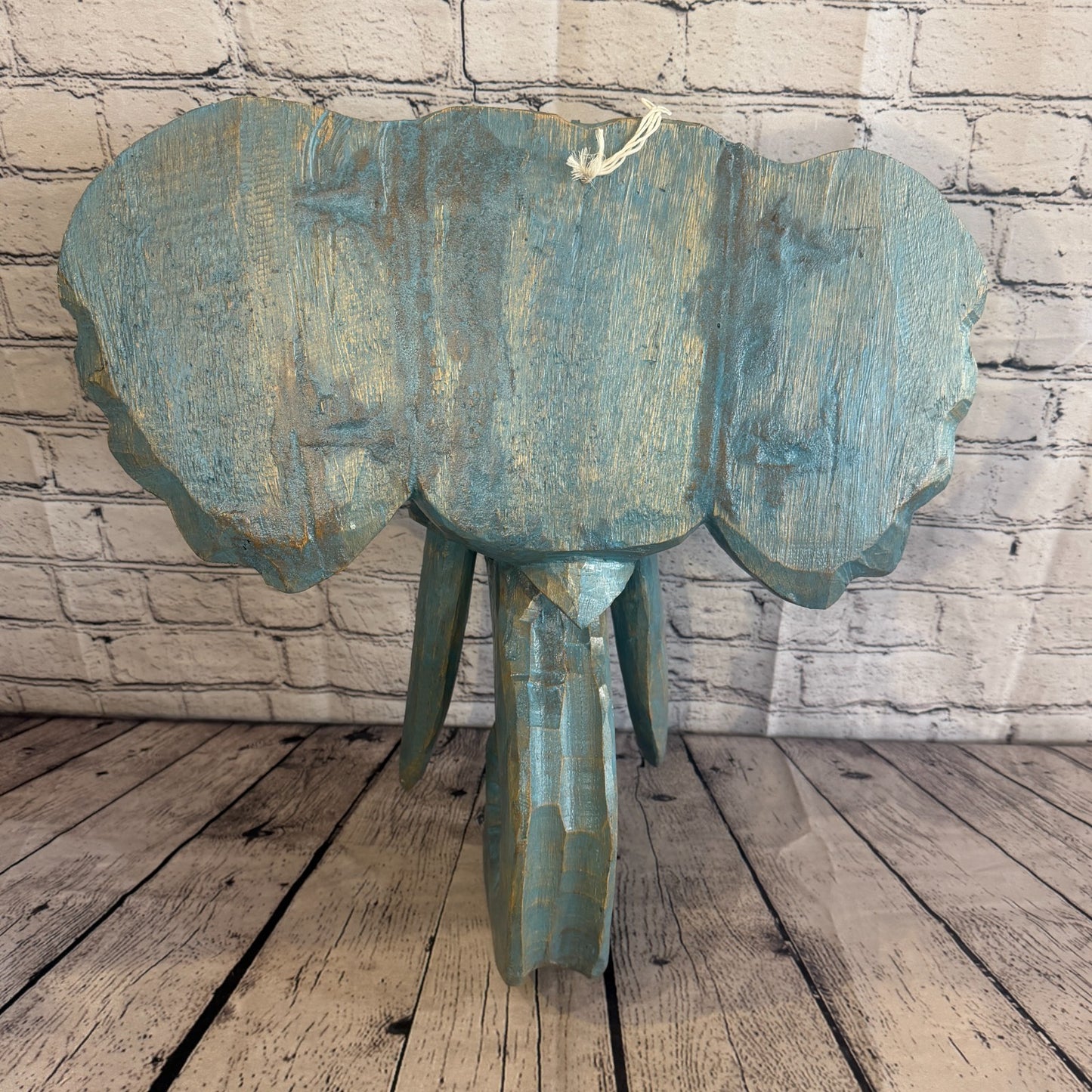 25cm x 25cm Silver Blue Painted Wood Elephant Head Wall Mounted Art Shabby5