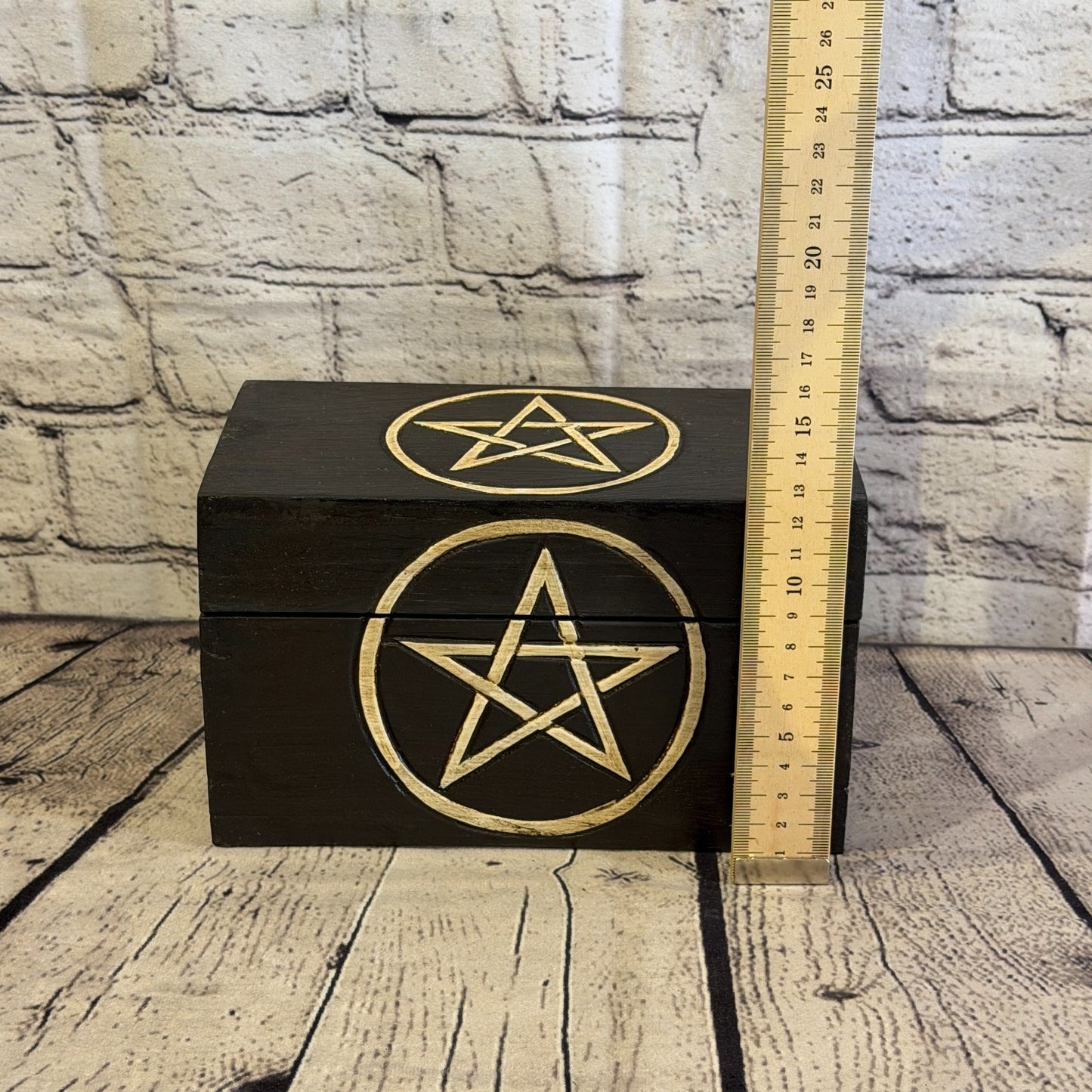 20cm x 12cm x 10cm Wood Gothic Pentagram Skull Coffin Jewellery Trinket Box7