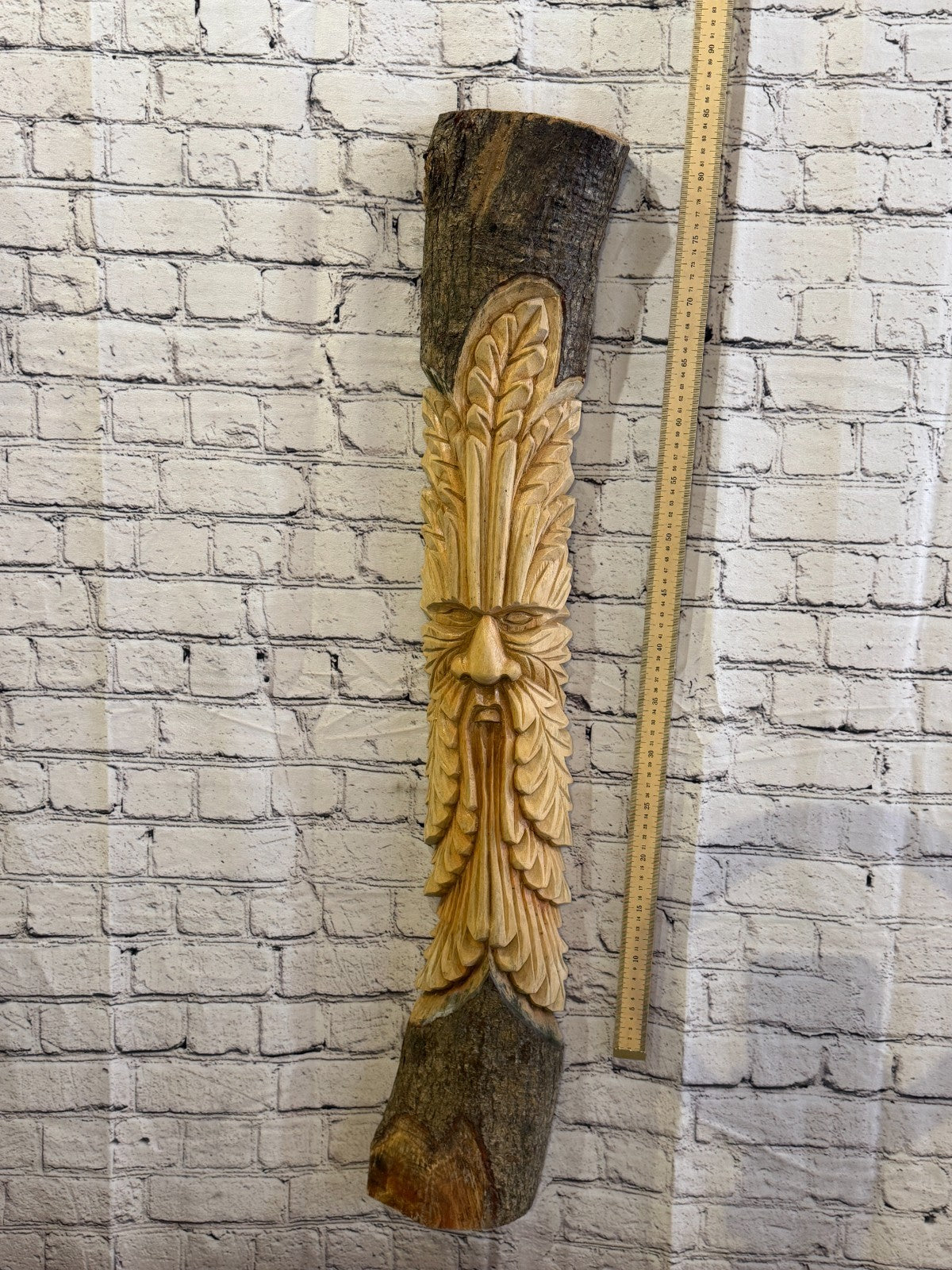 Green Man Of The Woods 100cm Hand Carved Wizard Tree Trunk Wood Fairtrade4
