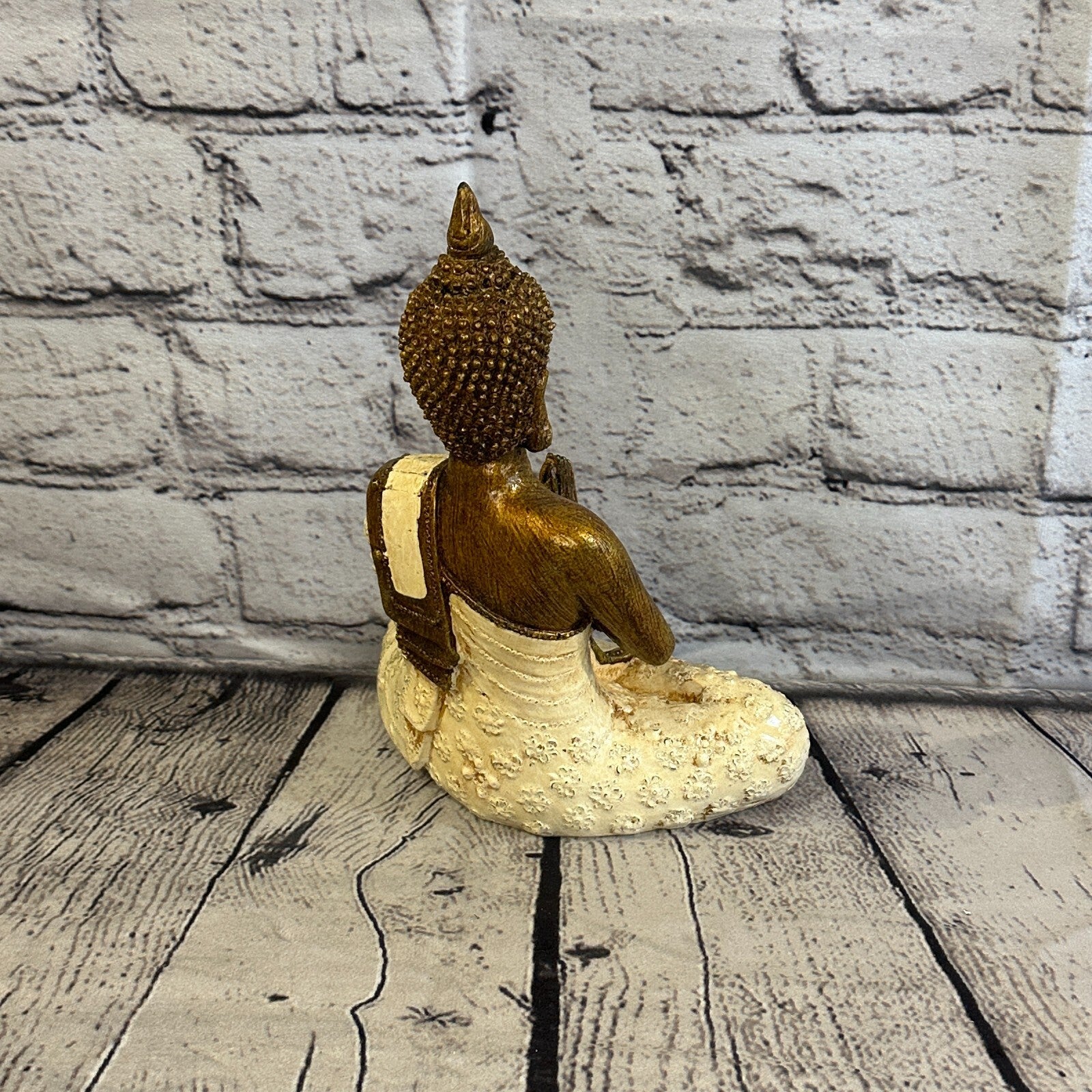 White & Bronze 20cm x 12cm Large Thai Spike Buddha Sitting  Statue Resin Hindu4