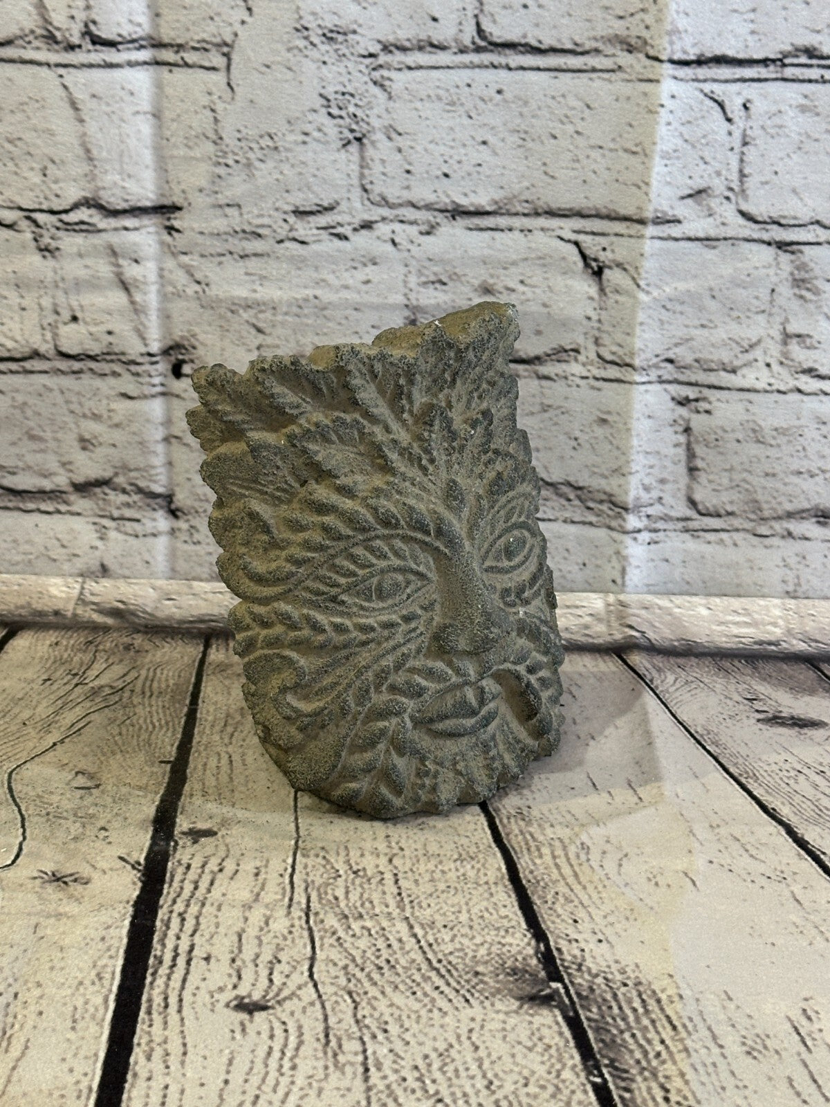 Green Man Pattern Stone Garden 15cm x 12cm Ornament Outdoor Indoor Statue Hindu3