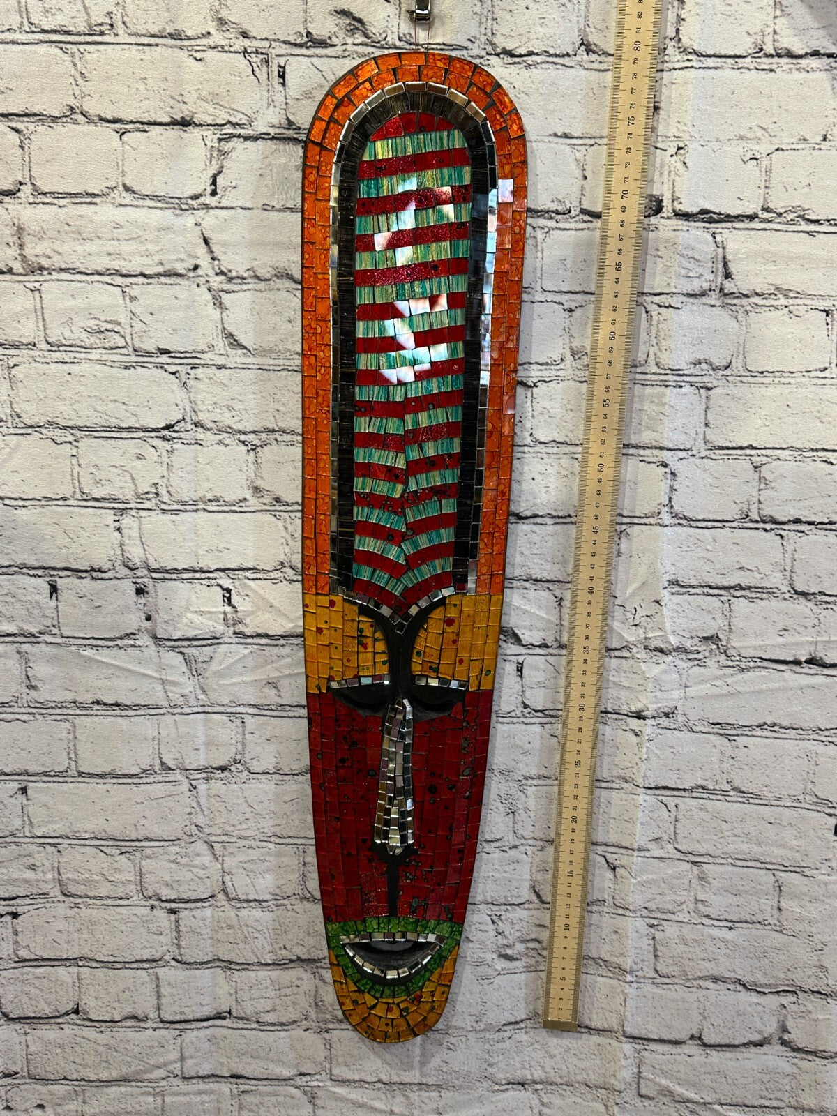 80cm Mosaic Mirror Mask Carved Painted Ethnic Tribal Wall Art Handmade Design 93