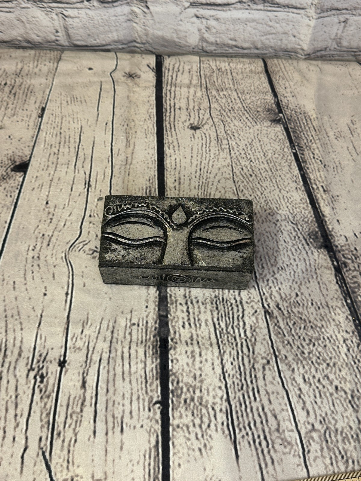 Bright Silver Thai Buddha Eyes 12cm x 5cm x 5cm  Wooden Box Trinket Handmade0