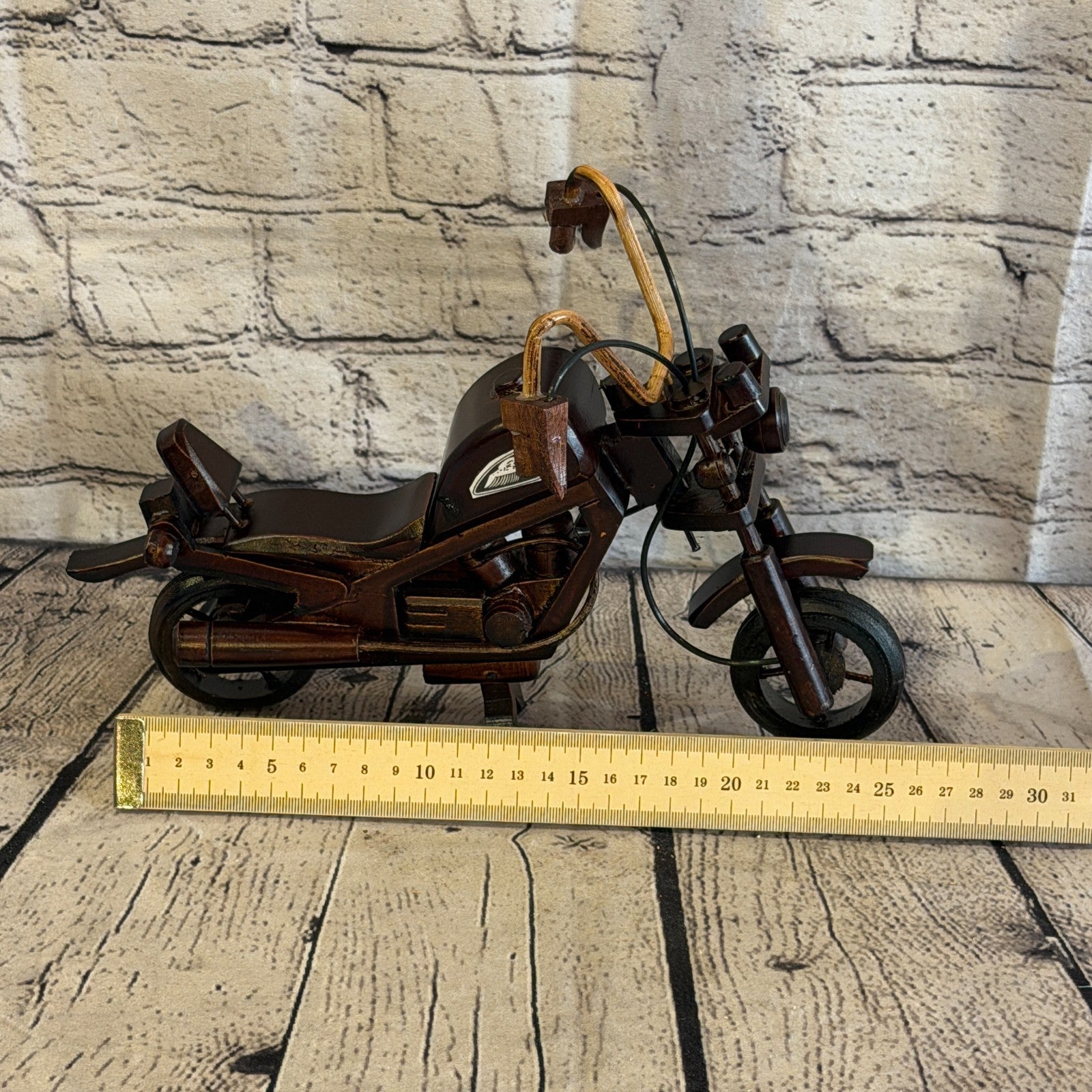 25cm Medium Dark Wood Motorbike Motorcycle Model Wooden Ornament Decorative Bike6