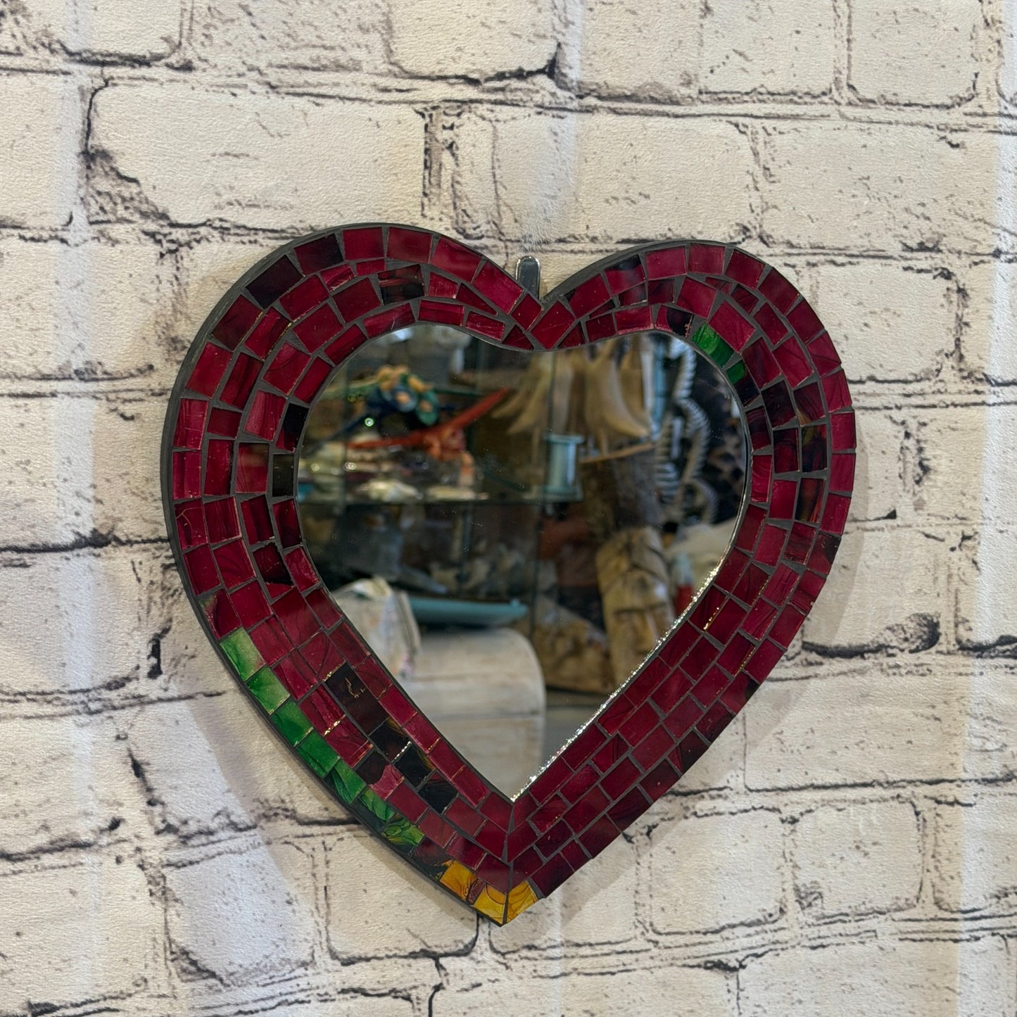 Red Heart Shape Mosaic Tile Wall Mirror 28cm x 25cm 10 Inches Handmade New0