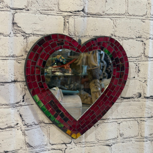 Red Heart Shape Mosaic Tile Wall Mirror 28cm x 25cm 10 Inches Handmade New0