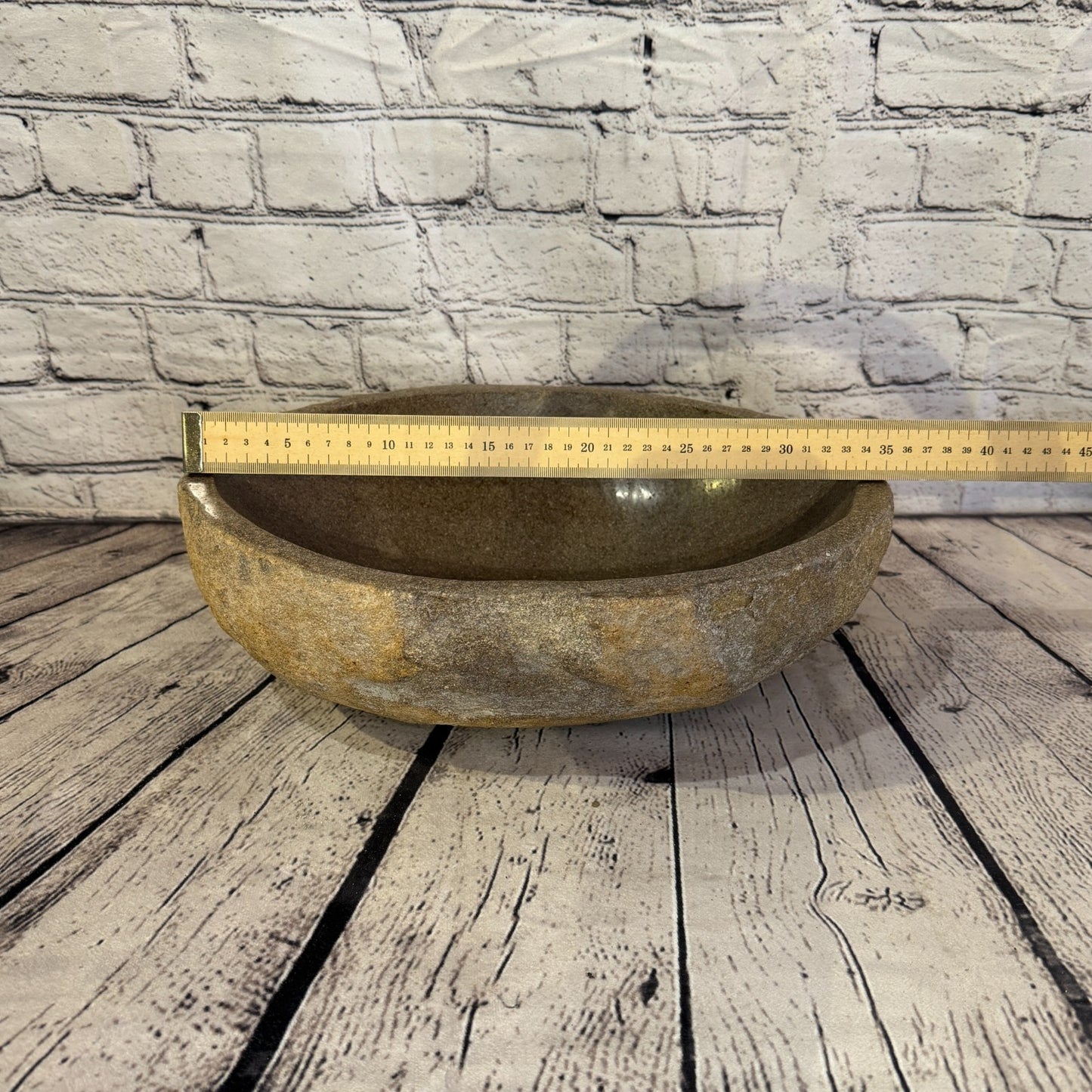 35cm x 28cm Wash Basin Bathroom Counter Top Washing River Stone Bowl Sink No 384