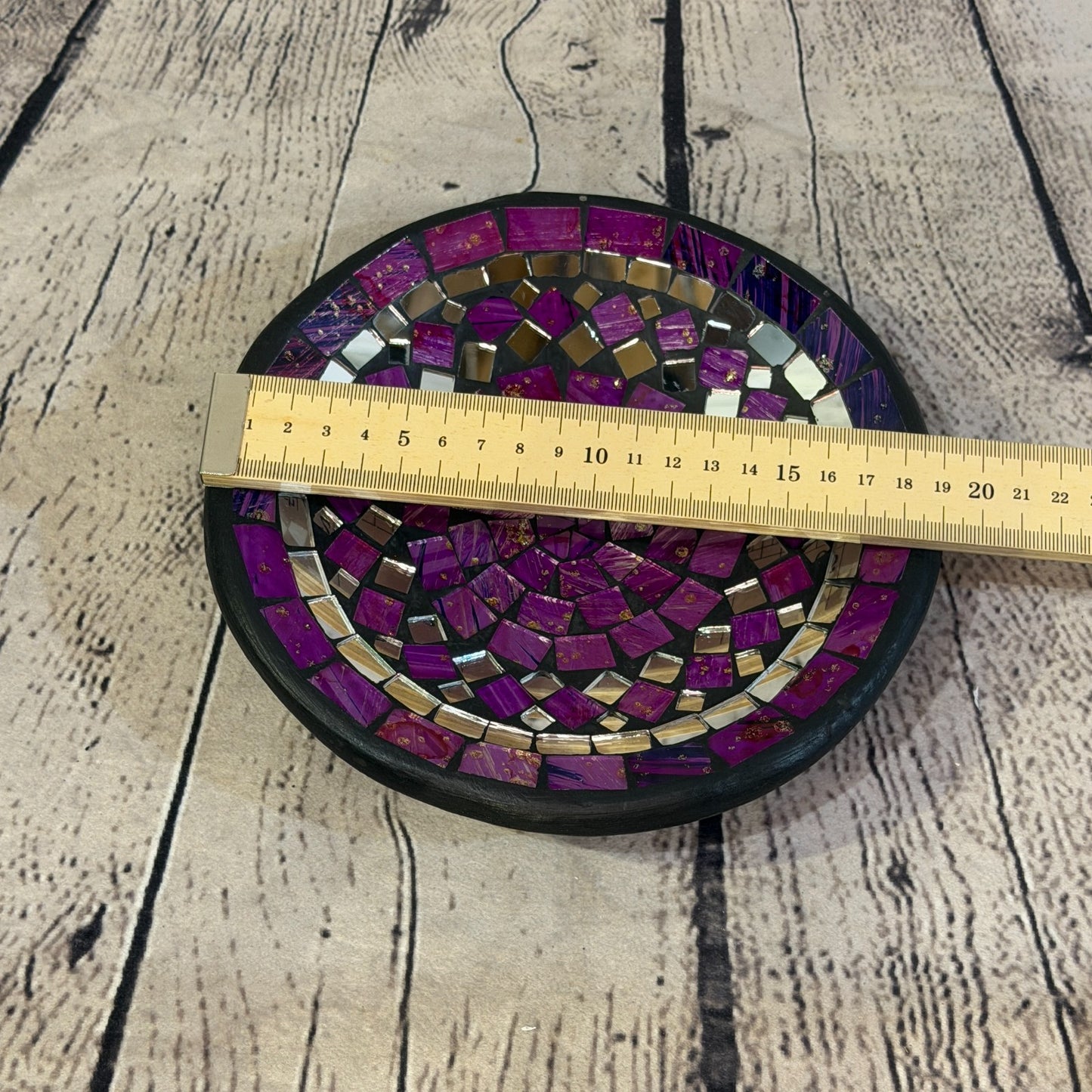 20cm Purple Round Mirror Mosaic Handmade Ceramic Glass Tile Bowl Fruit1