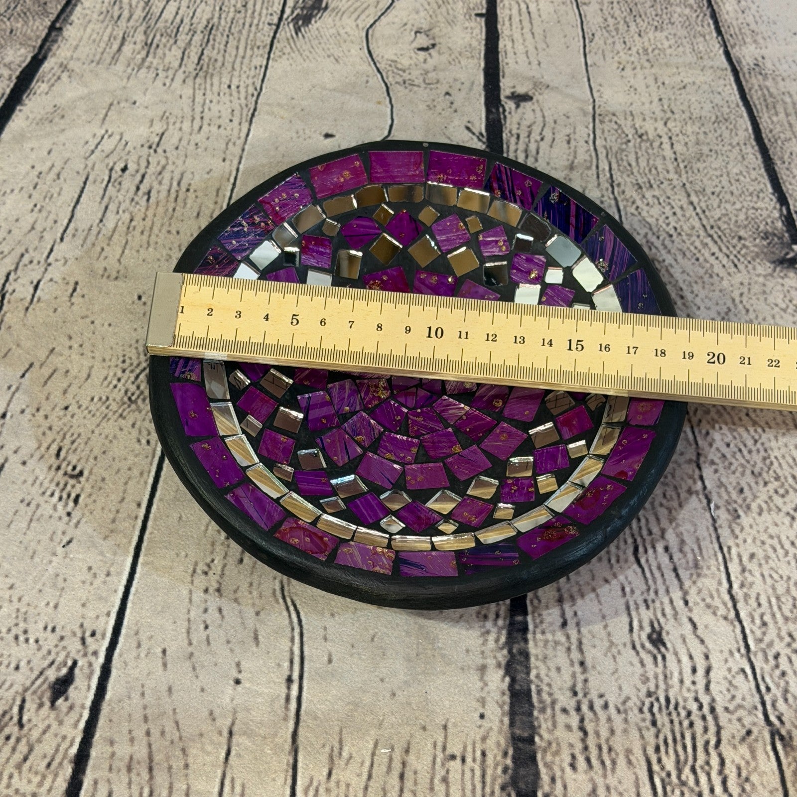20cm Purple Round Mirror Mosaic Handmade Ceramic Glass Tile Bowl Fruit1