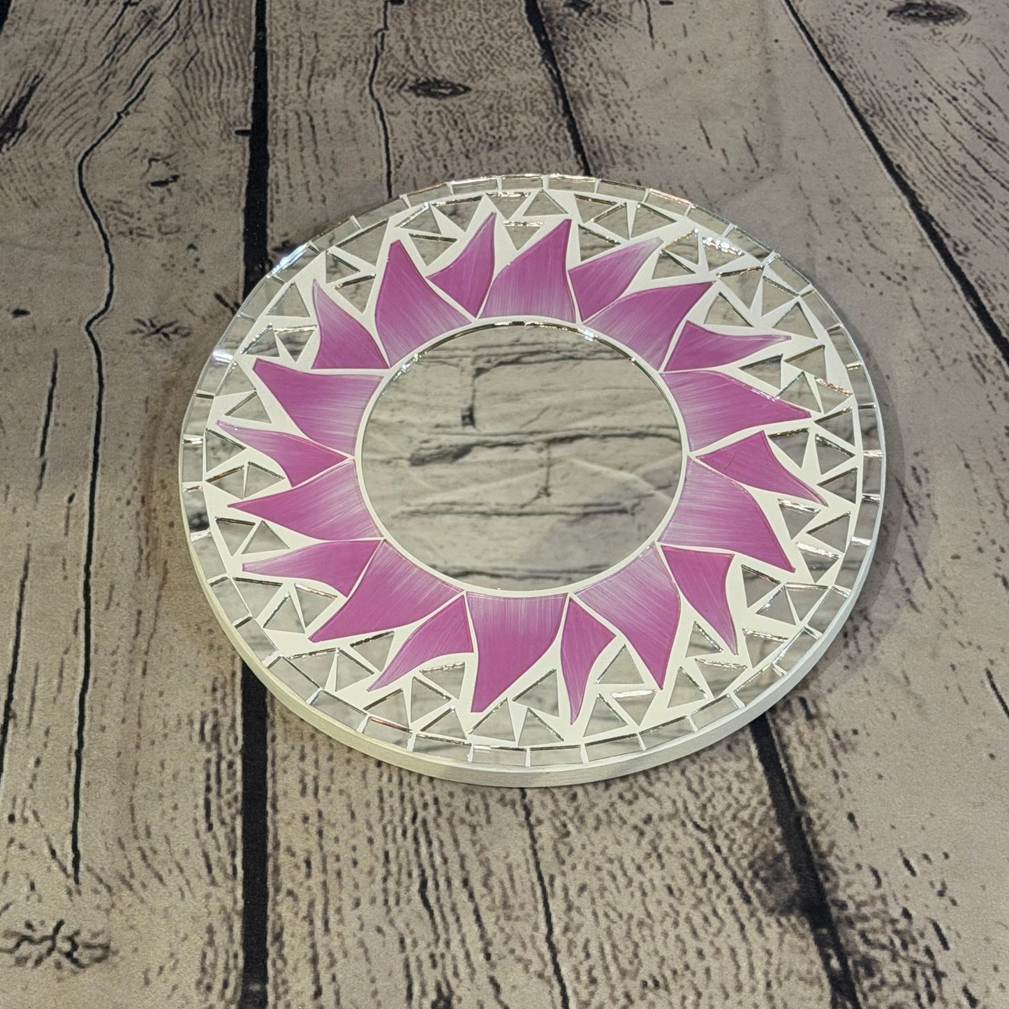 Pink Sun Flame Mosaic Tile Wall Mirror 20cm x 20cm 8 Inches Handmade2
