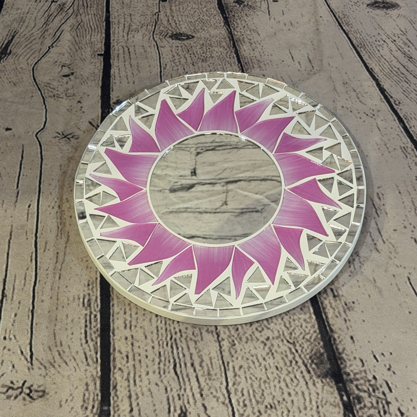 Pink Sun Flame Mosaic Tile Wall Mirror 20cm x 20cm 8 Inches Handmade2
