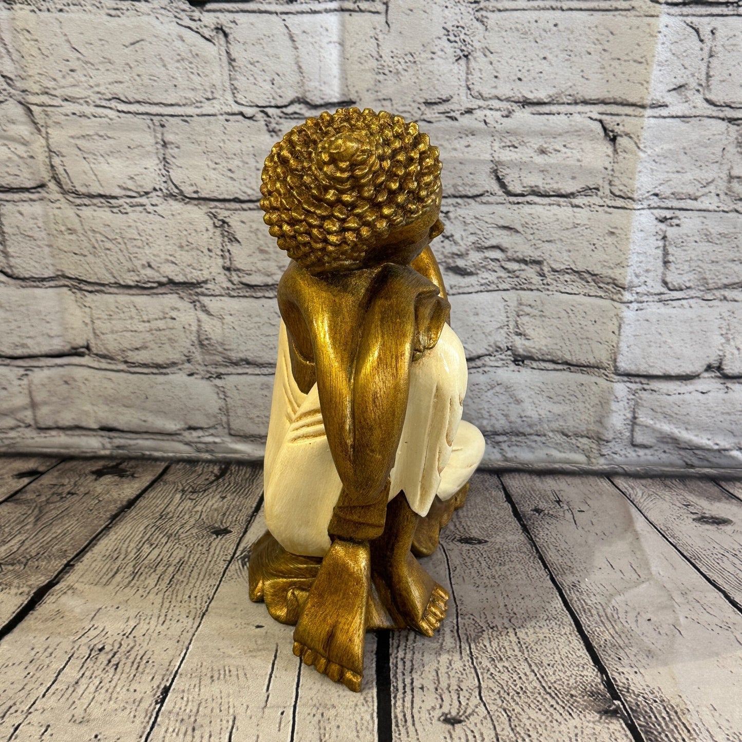 White & Bronze 30cm x 20cm Thai Kneeling Buddha Sitting  Statue Resin Hindu3