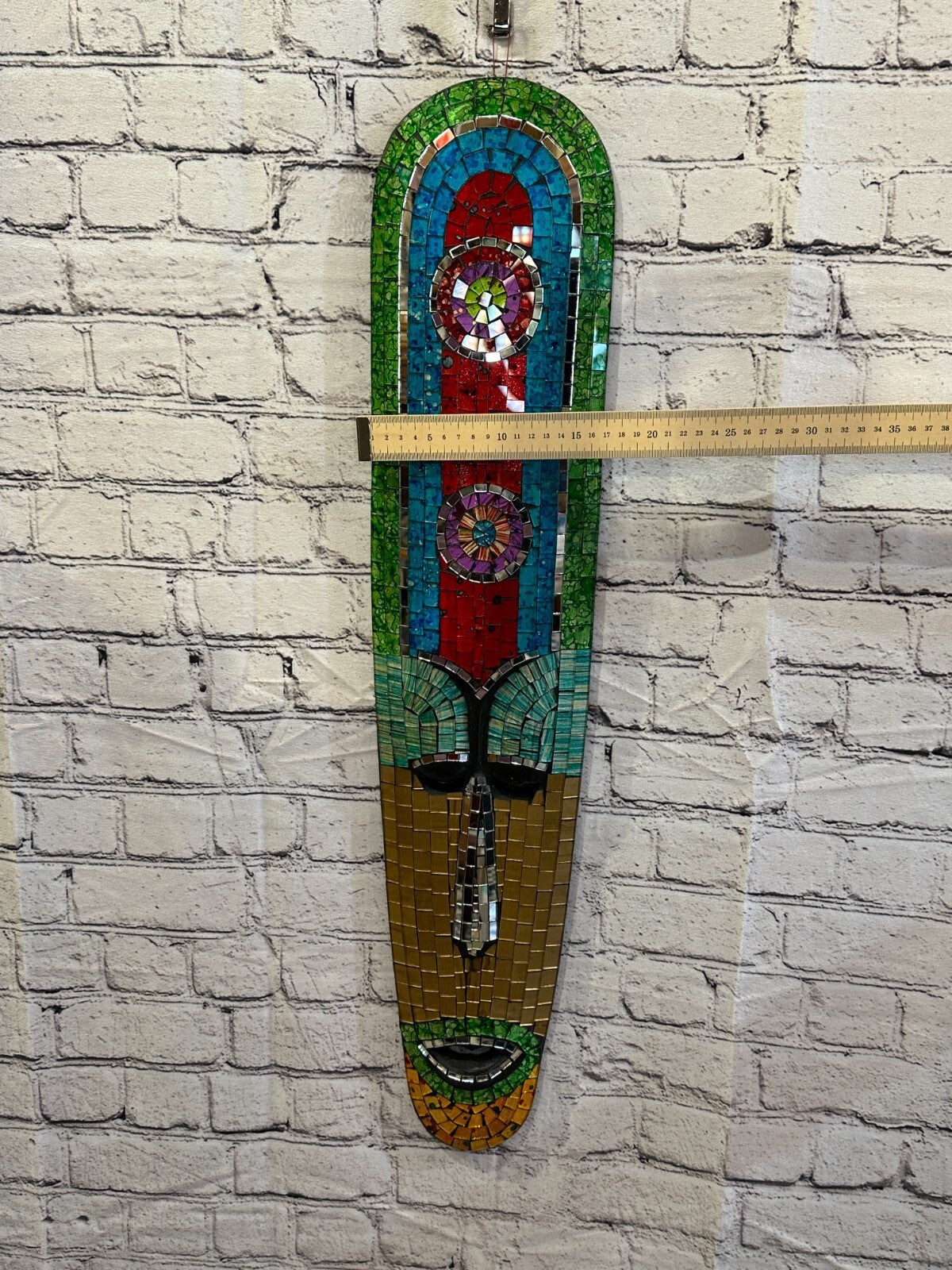 80cm Mosaic Mirror Mask Carved Painted Ethnic Tribal Wall Art Handmade Design 34