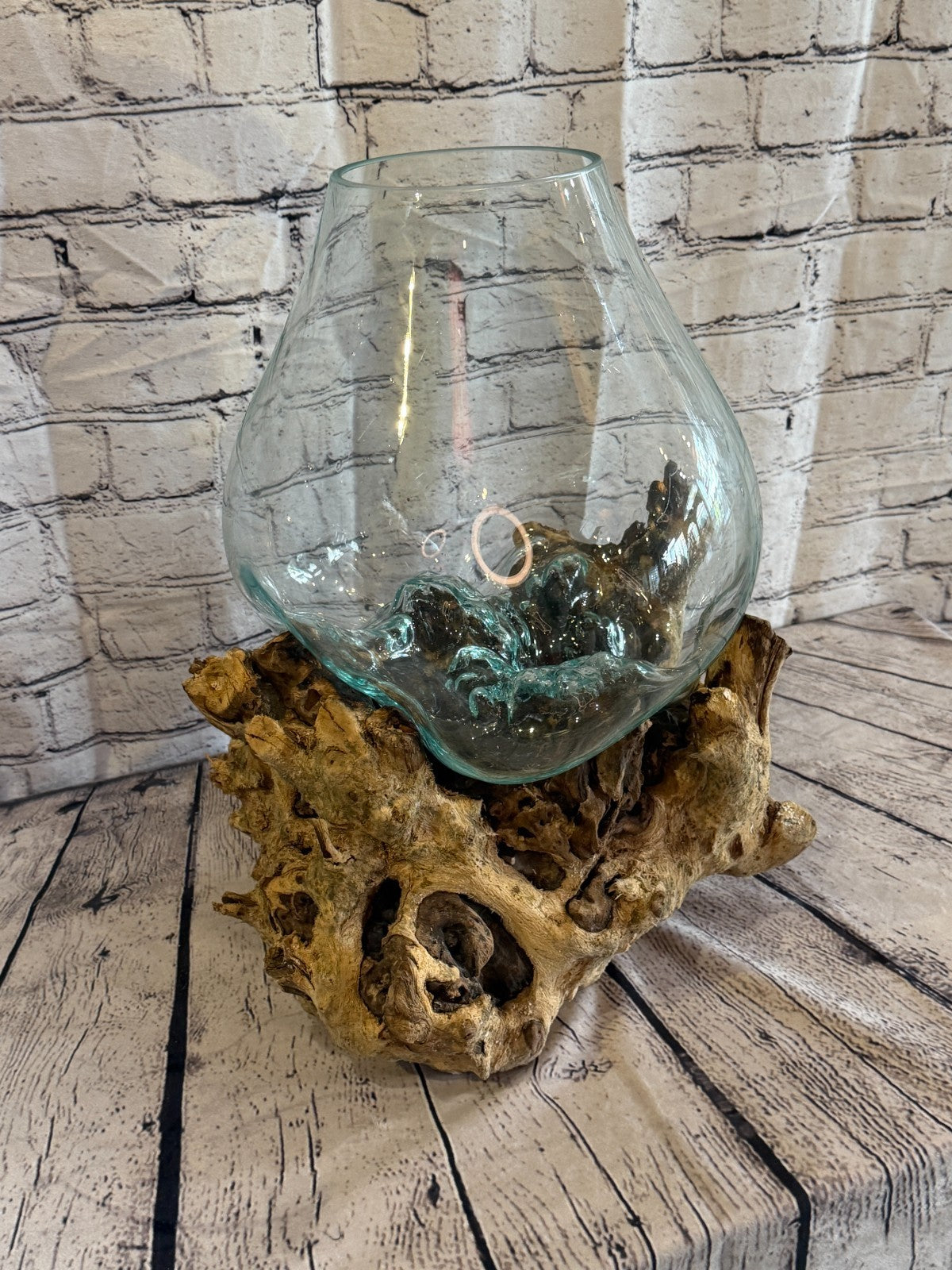 45cm Big Clear Colour Melted Glass Wood Decorative Vase Glass Sculpture Crafted0