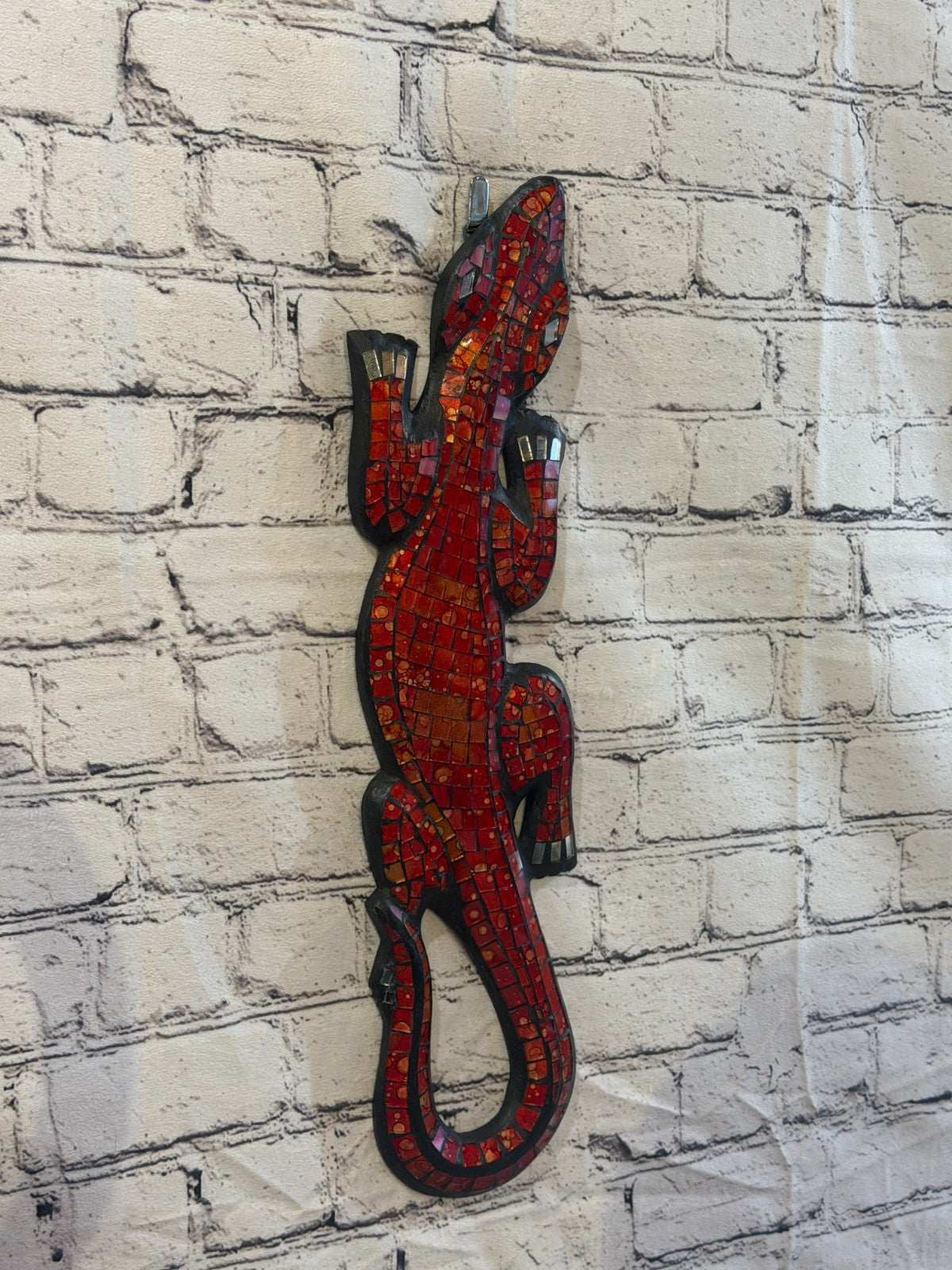 50cm Gecko Red Mosaic Wall Hanging Wooden Ornaments Wood Carving0
