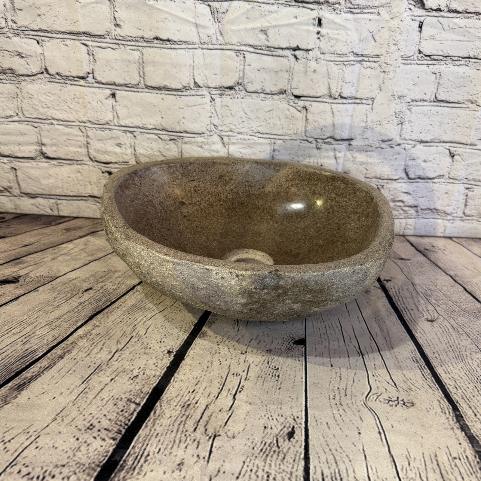 34cm x 33cm Wash Basin Bathroom Counter Top Washing River Stone Bowl Sink No 302