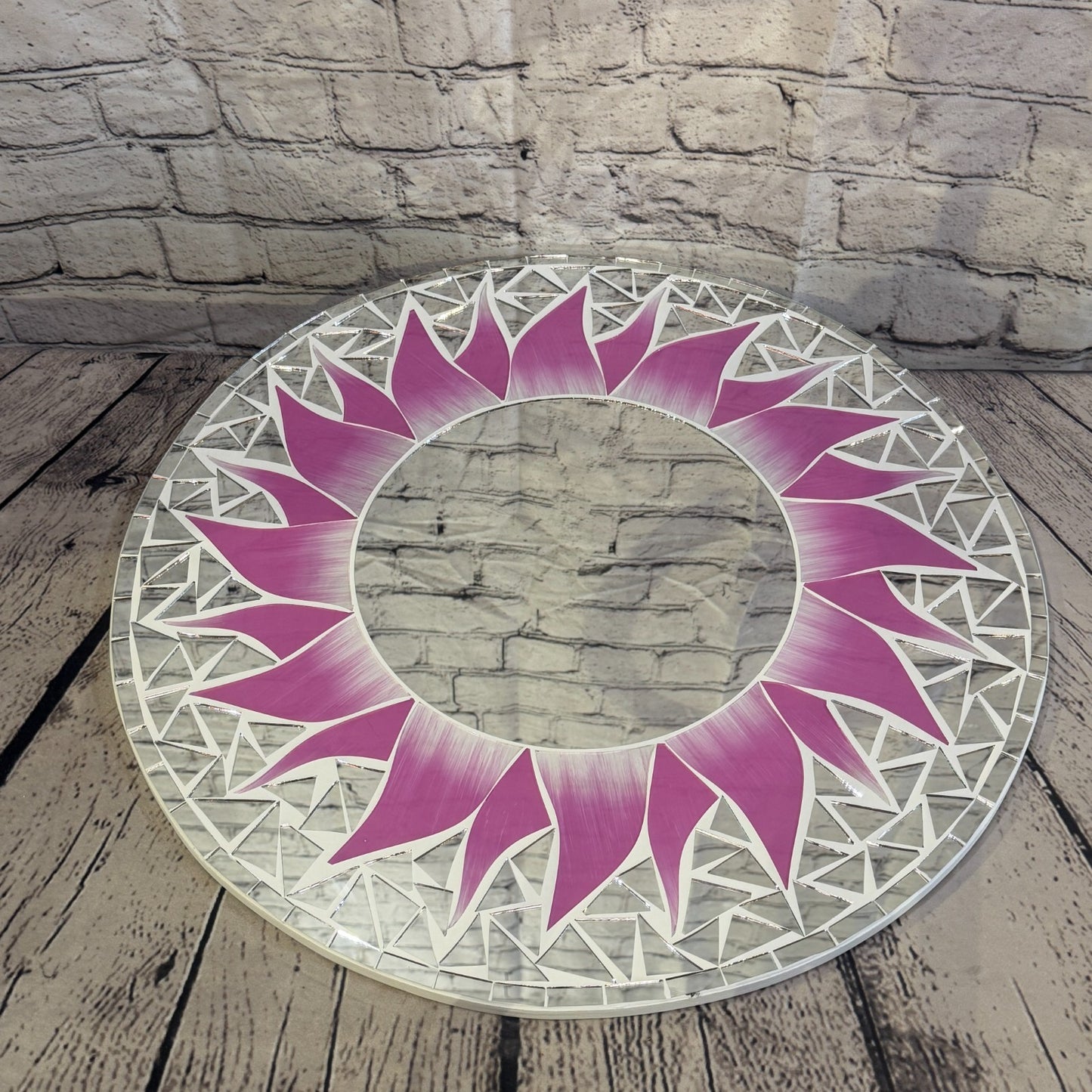 Pink Sun Flame Mosaic Tile Wall Mirror 50cm x 50cm 20 Inches Handmade2