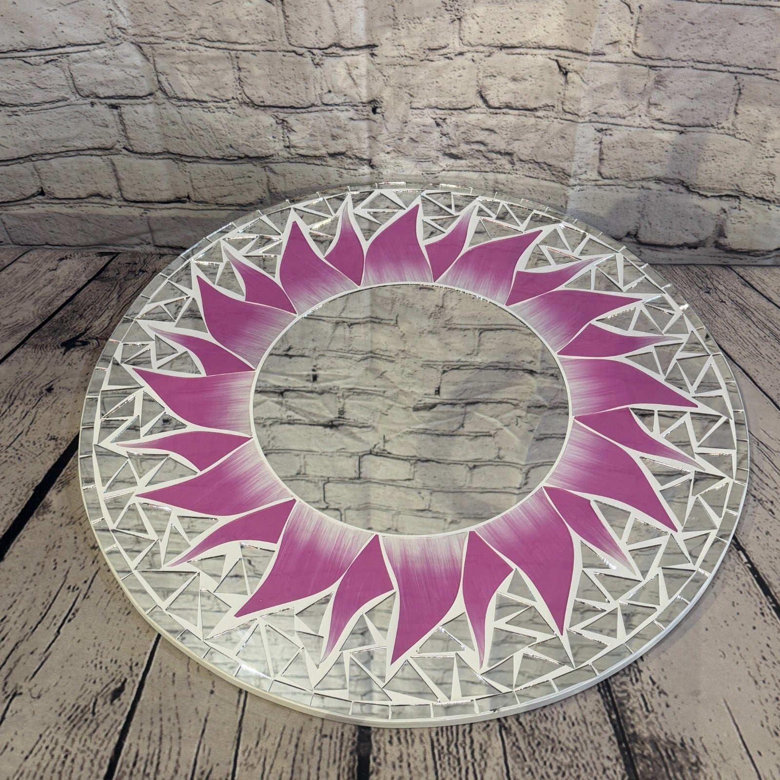Pink Sun Flame Mosaic Tile Wall Mirror 50cm x 50cm 20 Inches Handmade2