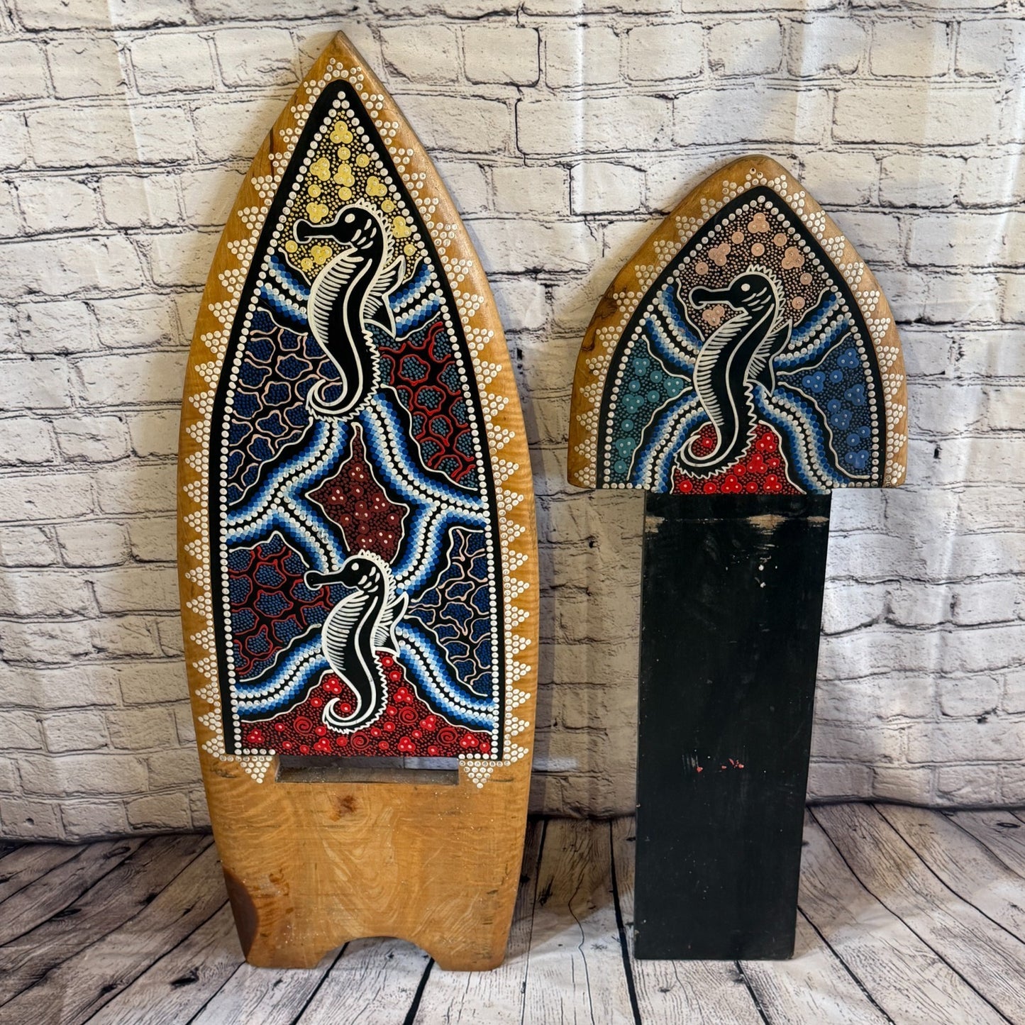 100cm Dotted Surf Board Shape African Birthing Chair Hand Carved Wooden Tribal5