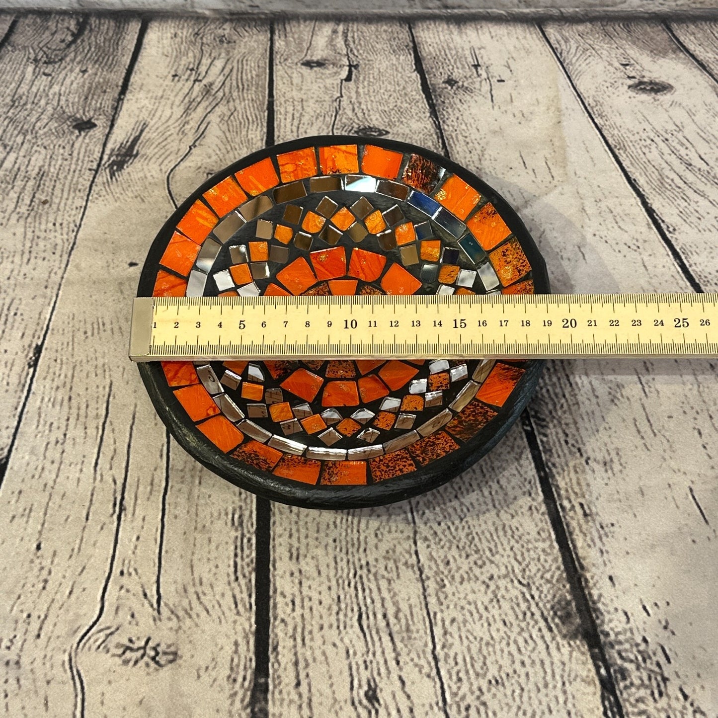 20cm Orange Round Mosaic Handmade Ceramic Glass Tile Bowl Fruit1