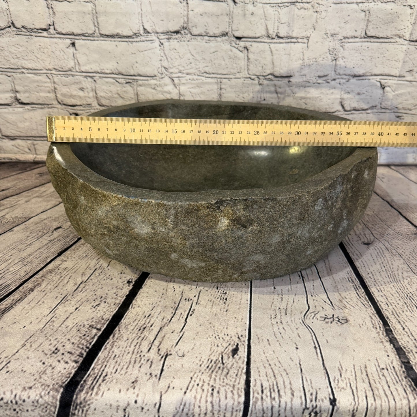 40cm x 32cm Wash Basin Bathroom Counter Top Washing River Stone Bowl Sink No 164