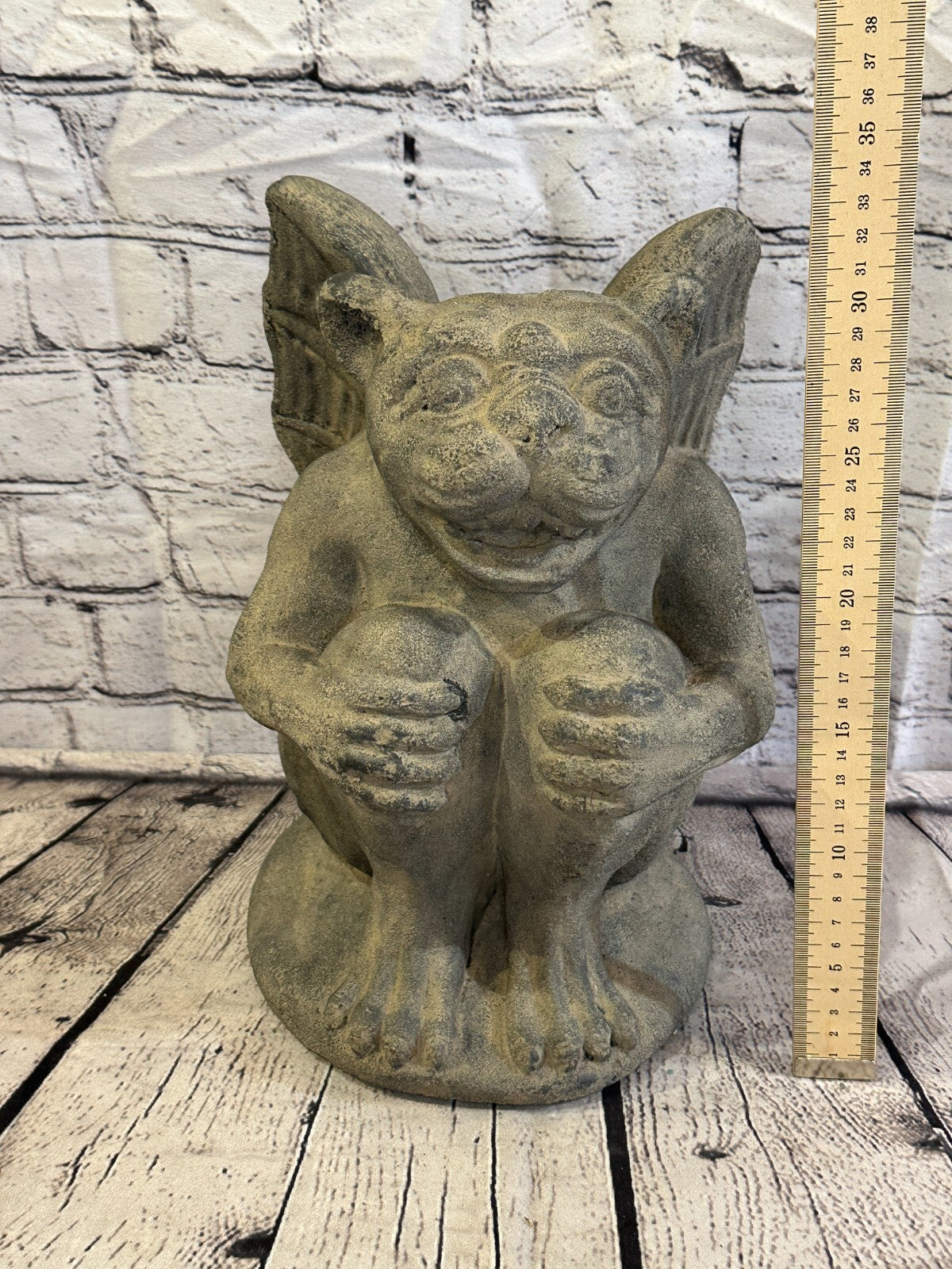 Sitting Gargoyle Stone Garden 34cm x 20cm Ornament Outdoor Indoor Statue Hindu8