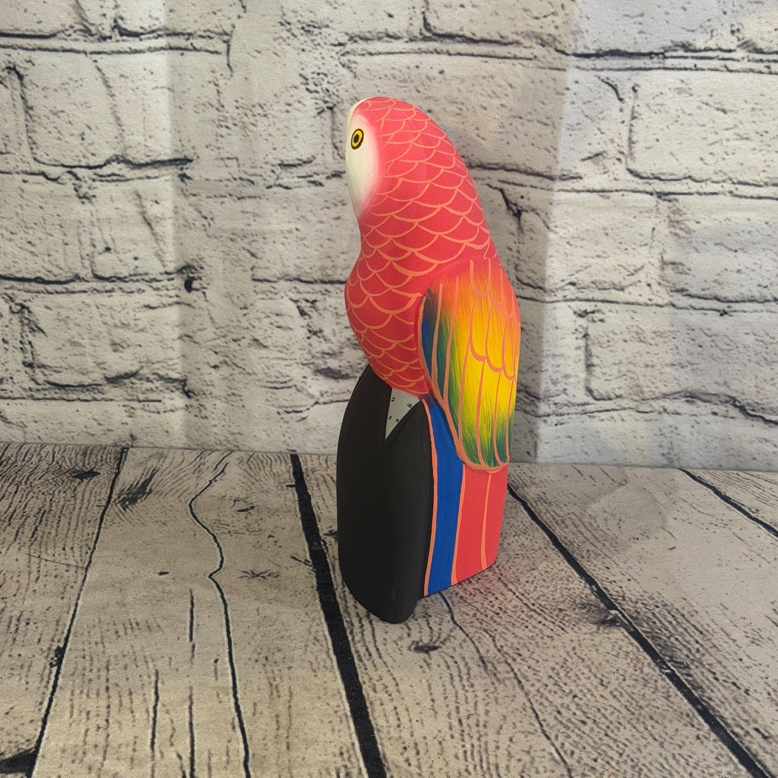 20cm Bright Red Parrot Bird Ornament Statue Fair Trade Hand Made Carved Wood3