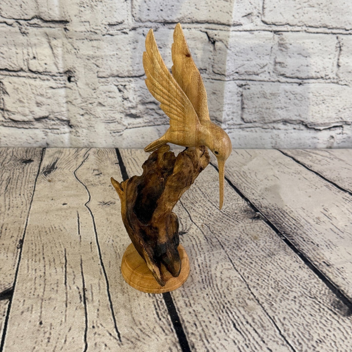20cm Single Humming Bird Mushroom Parasite Ornament Natural Carving Wooden2