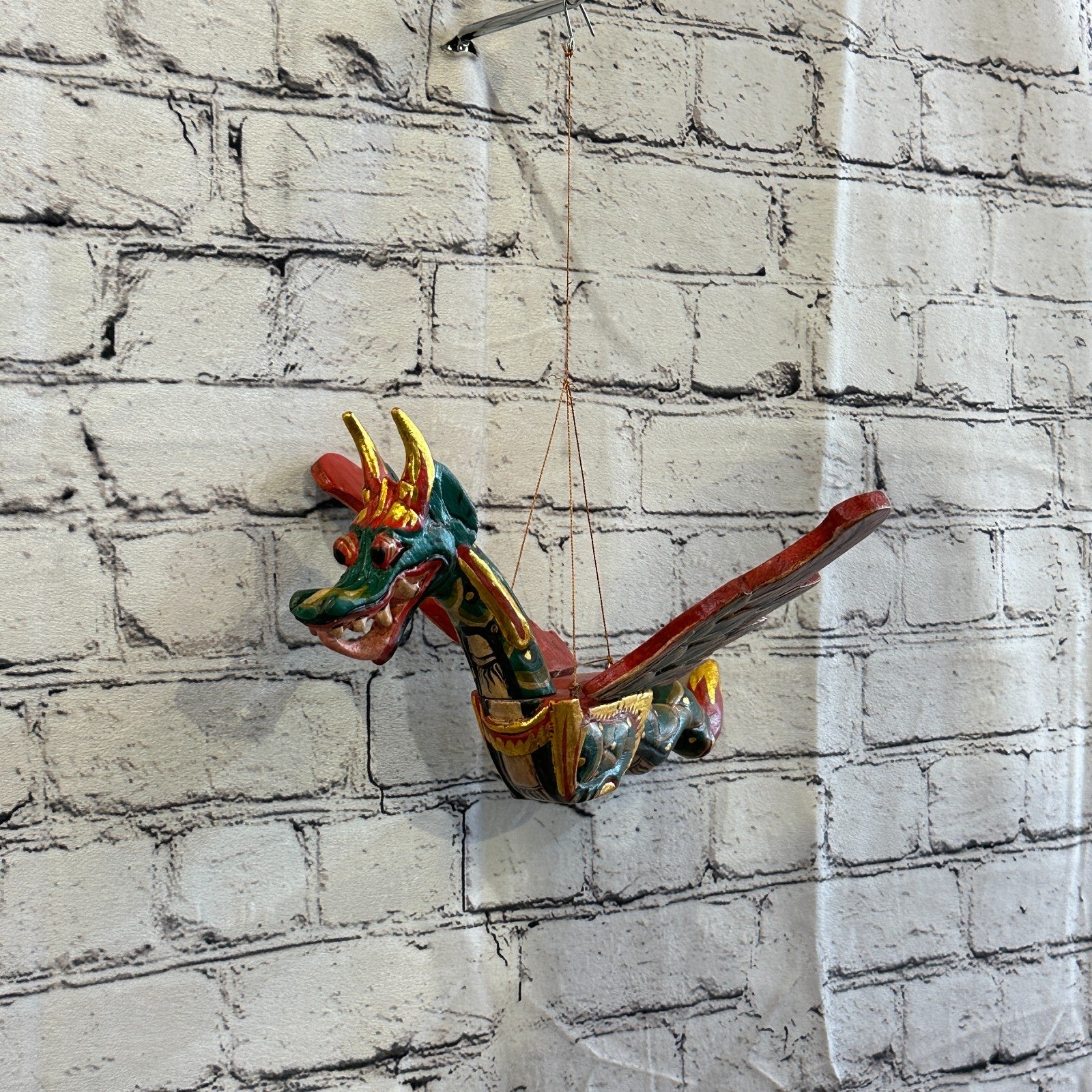 30cm Green Dragon Folk Art Wood Flying Winged Mobile Spirit Chaser Guardian1