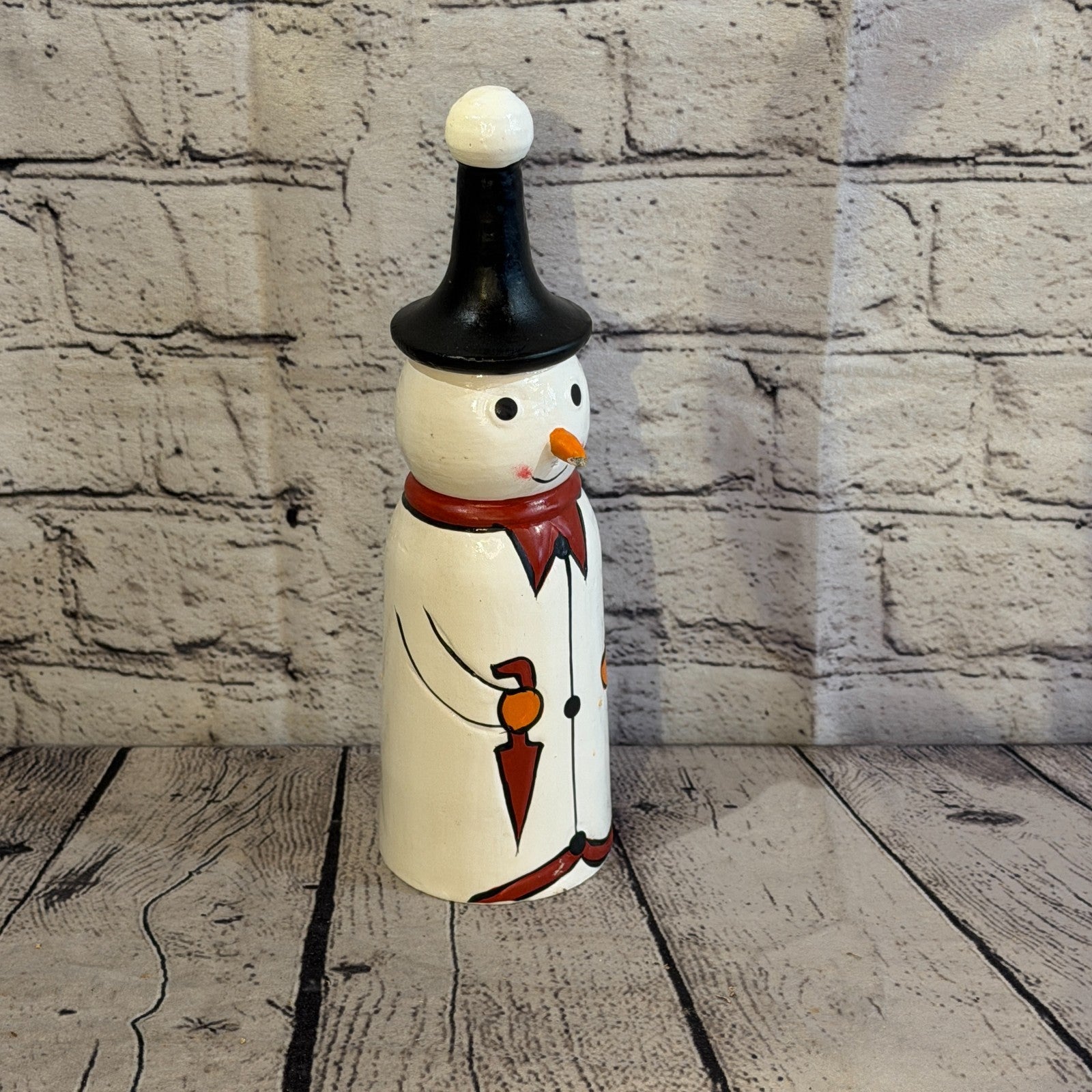 25cm x 8cm Black Pointy Hat Snowman Handcrafted Wood Xmas Christmas Ornament2