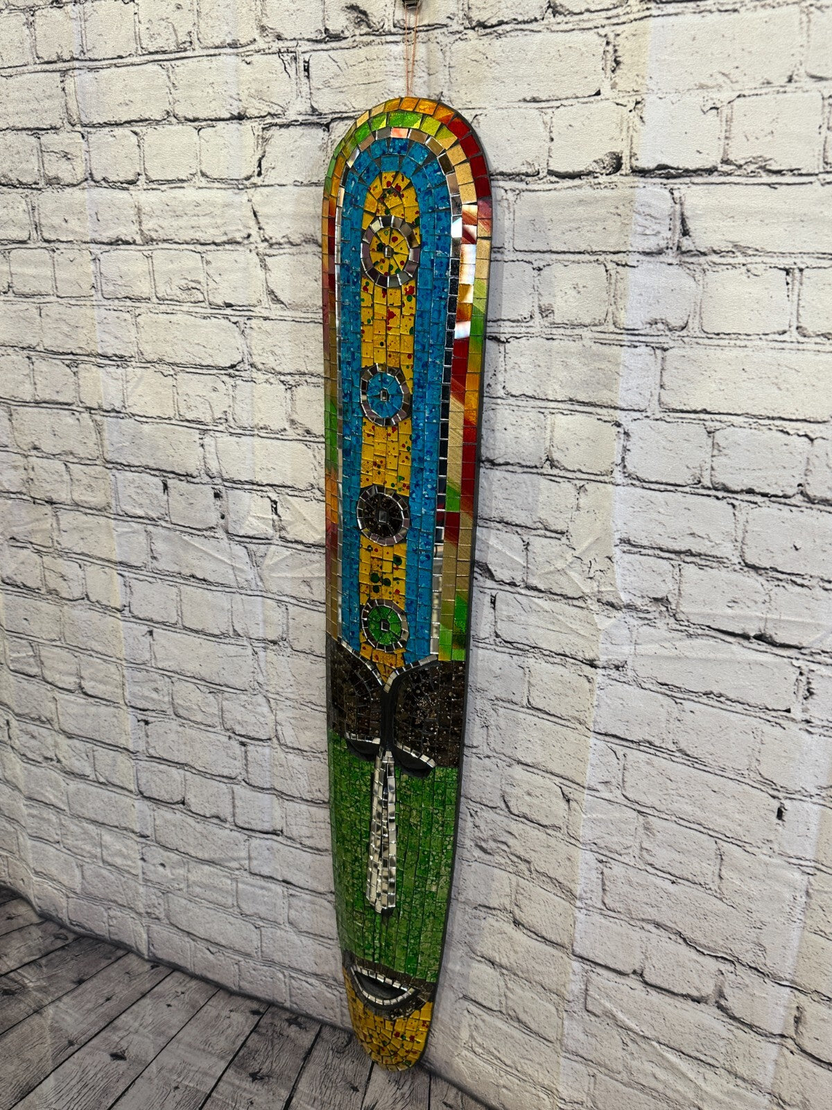 100cm Mosaic Mirror Mask Carved Painted Ethnic Tribal Wall Art Handmade Design 51