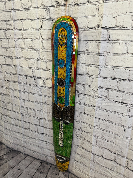 100cm Mosaic Mirror Mask Carved Painted Ethnic Tribal Wall Art Handmade Design 51