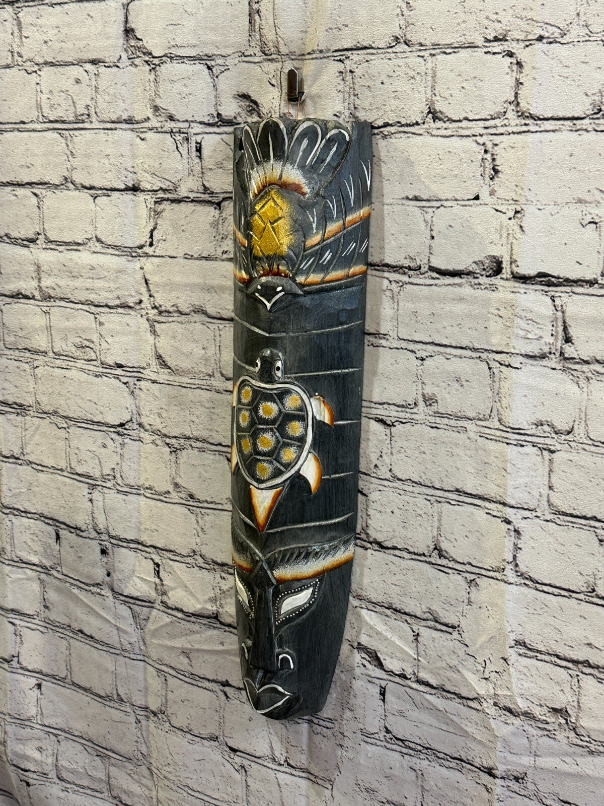 50cm Dark Grey Turtle Hand Carved Fair Trade Wooden Animal Wall Art Hang Mask1