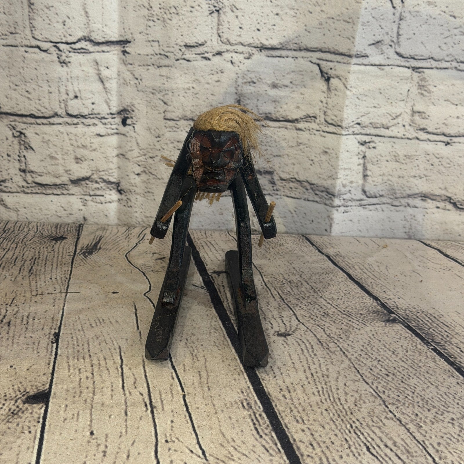 15cm Skiing Winter African Tribal Warrior Man Figure Statue Wood Hand Carved1