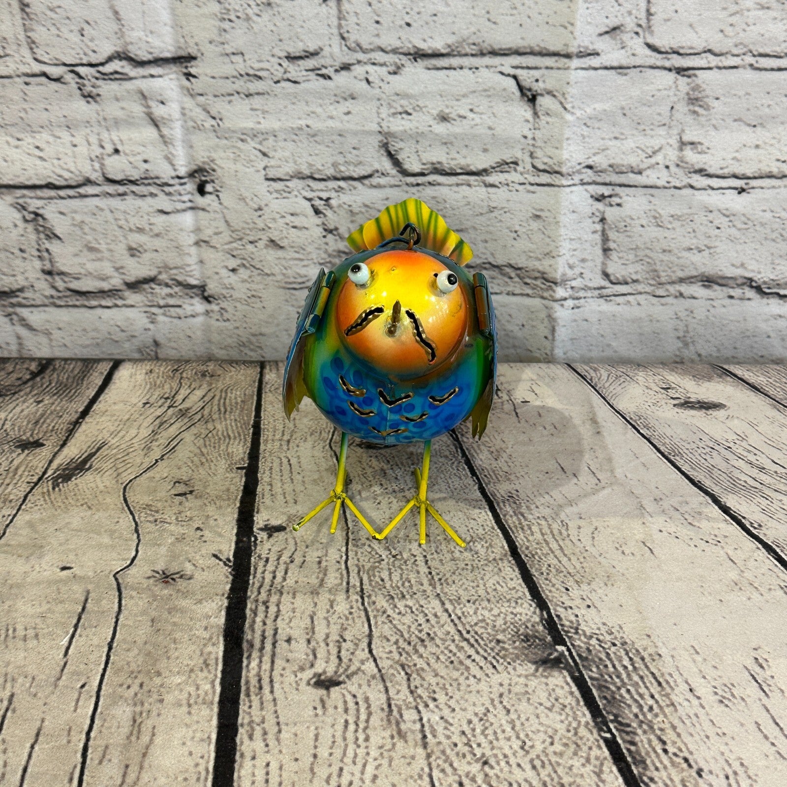 15cm x 15cm Orange Blue Bird Metal Tin Wall Hanging Ornament Painted Statue1