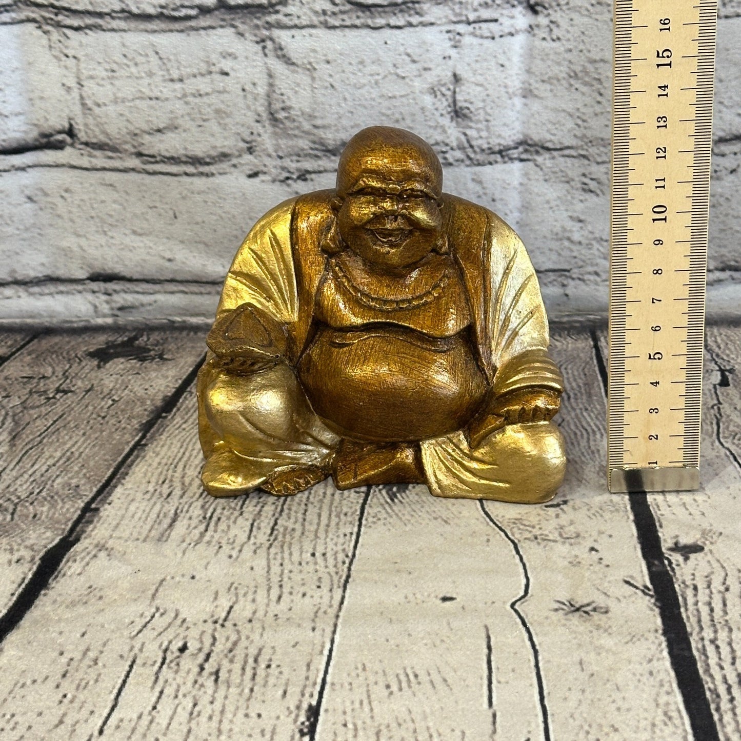 Gold & Bronze 12cm x 12cm Large Chinese Buddha Sitting On Lotus Statue Resin6