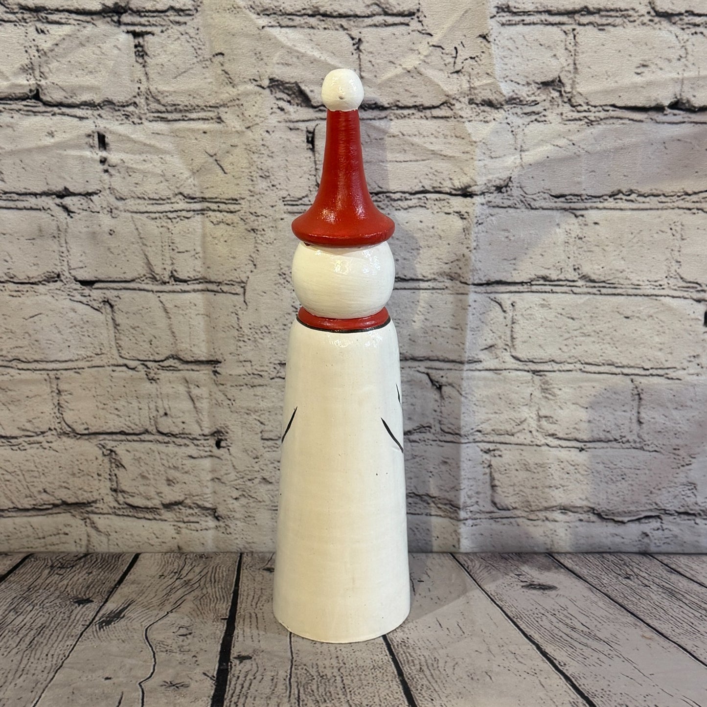 35cm x 8cm Red Pointy Hat Snowman Handcrafted Wood Xmas Christmas Ornament4